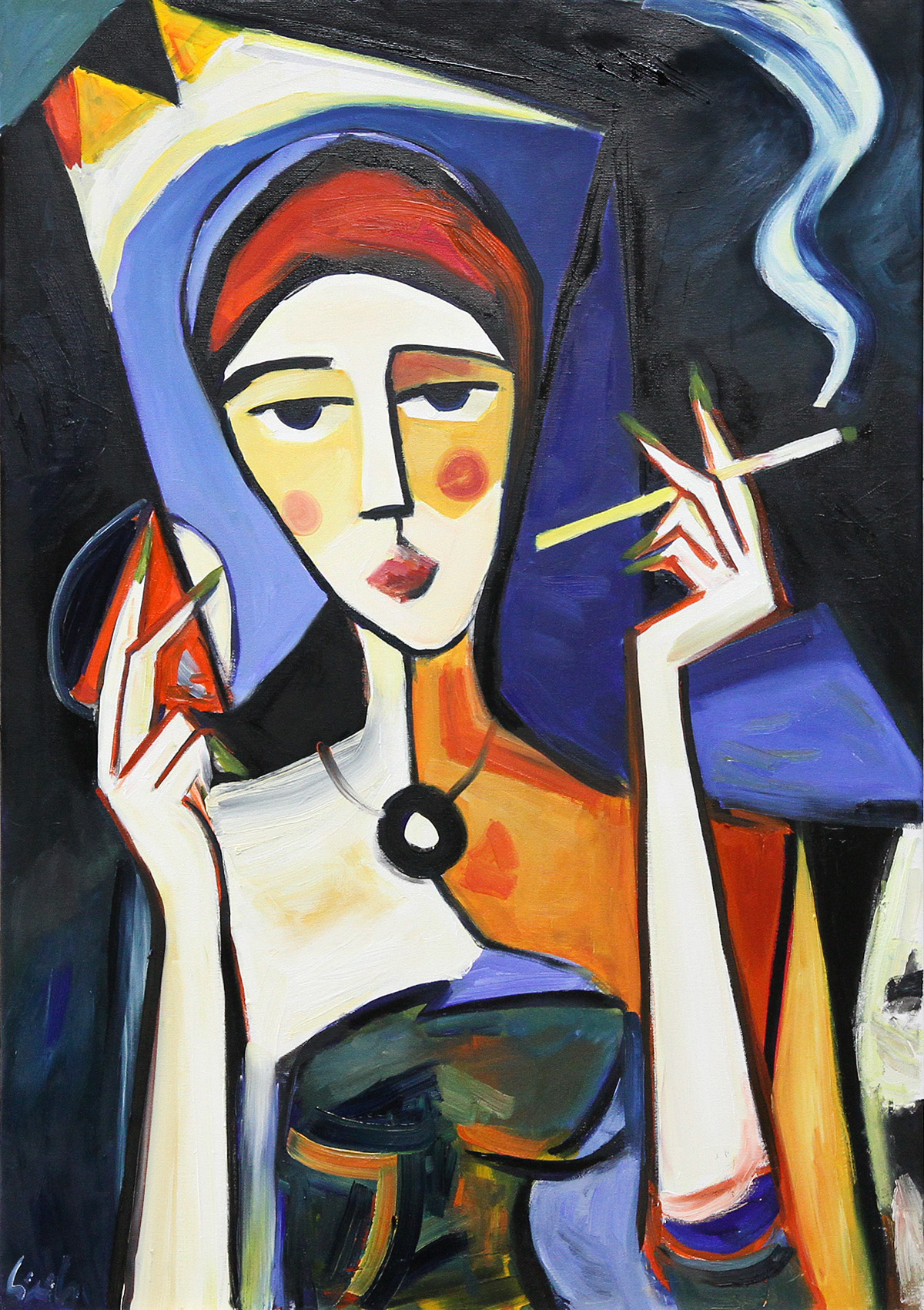 M. Cieśla: Mädchen mit Zigarette 7, Original/Unikat, Expressionistisches Ölgemälde