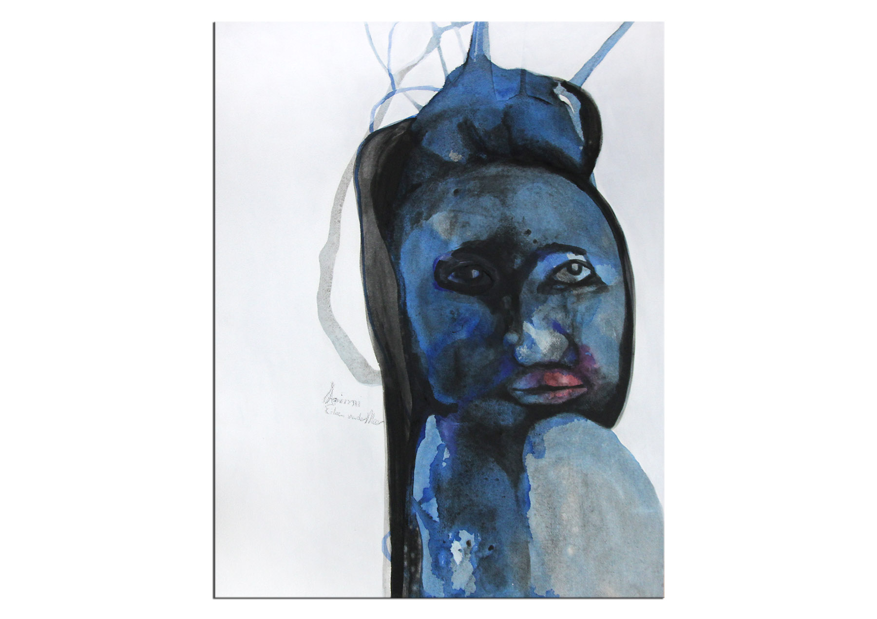 Acrylmalerei auf Papier, E.v.d.Meer: "AOIMI (BLUE BEAUTY)"