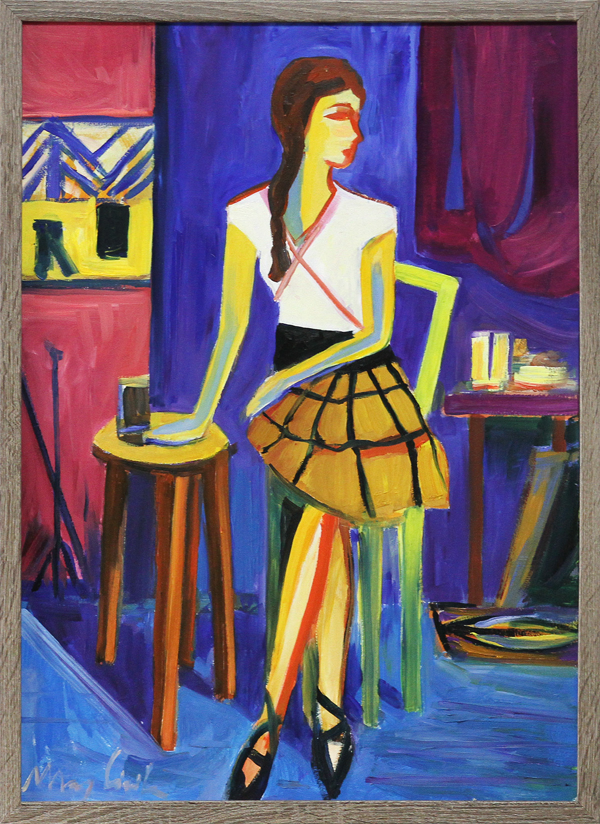 Zeitgenössische Acrylmalerei: Mädchen im Studio 18, M. Cieśla, Original (Unikat)