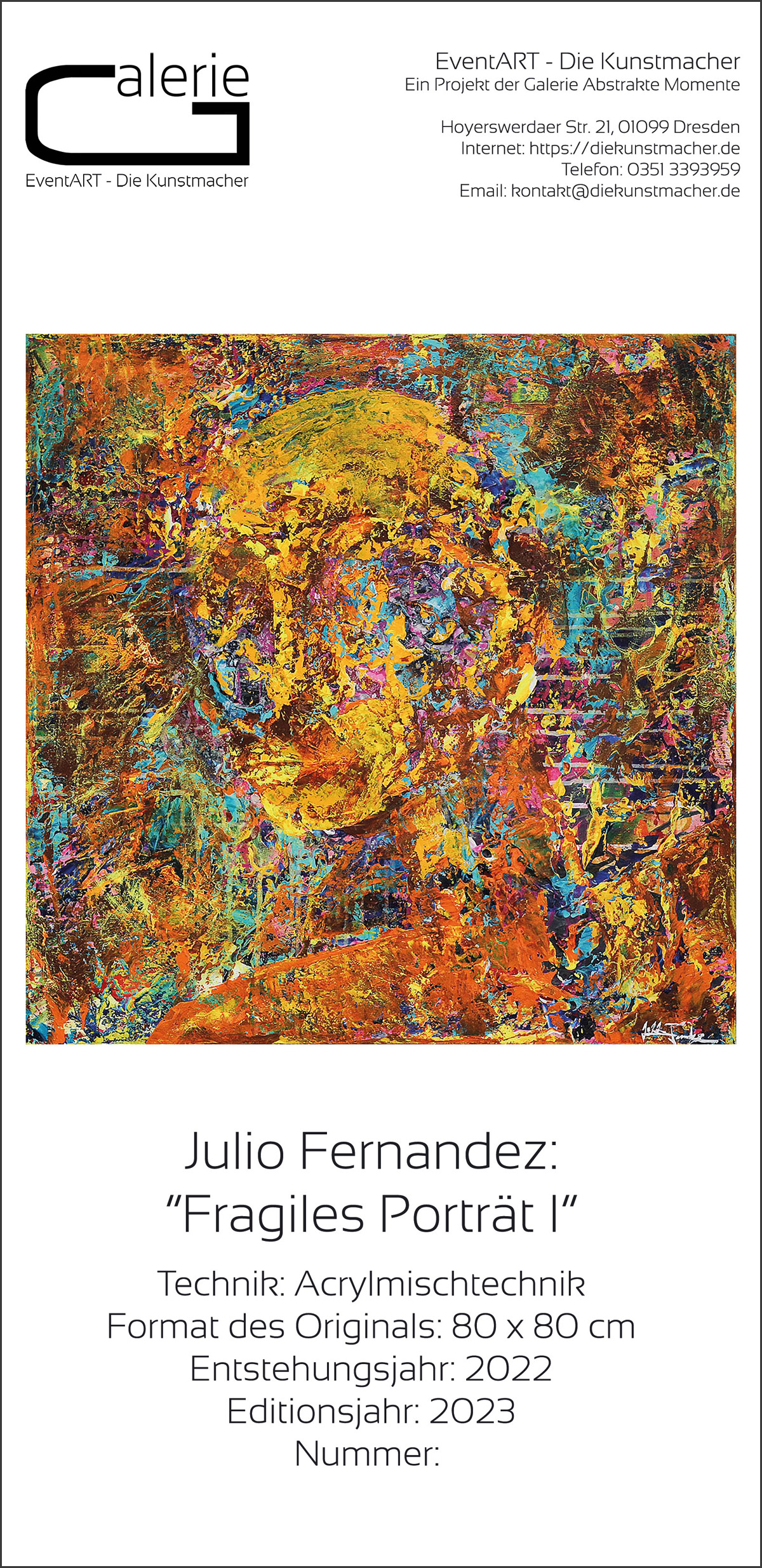 J. Fernandez: Fragiles Porträt I, Sonderedition, Monatsgemälde als Kunstdruck