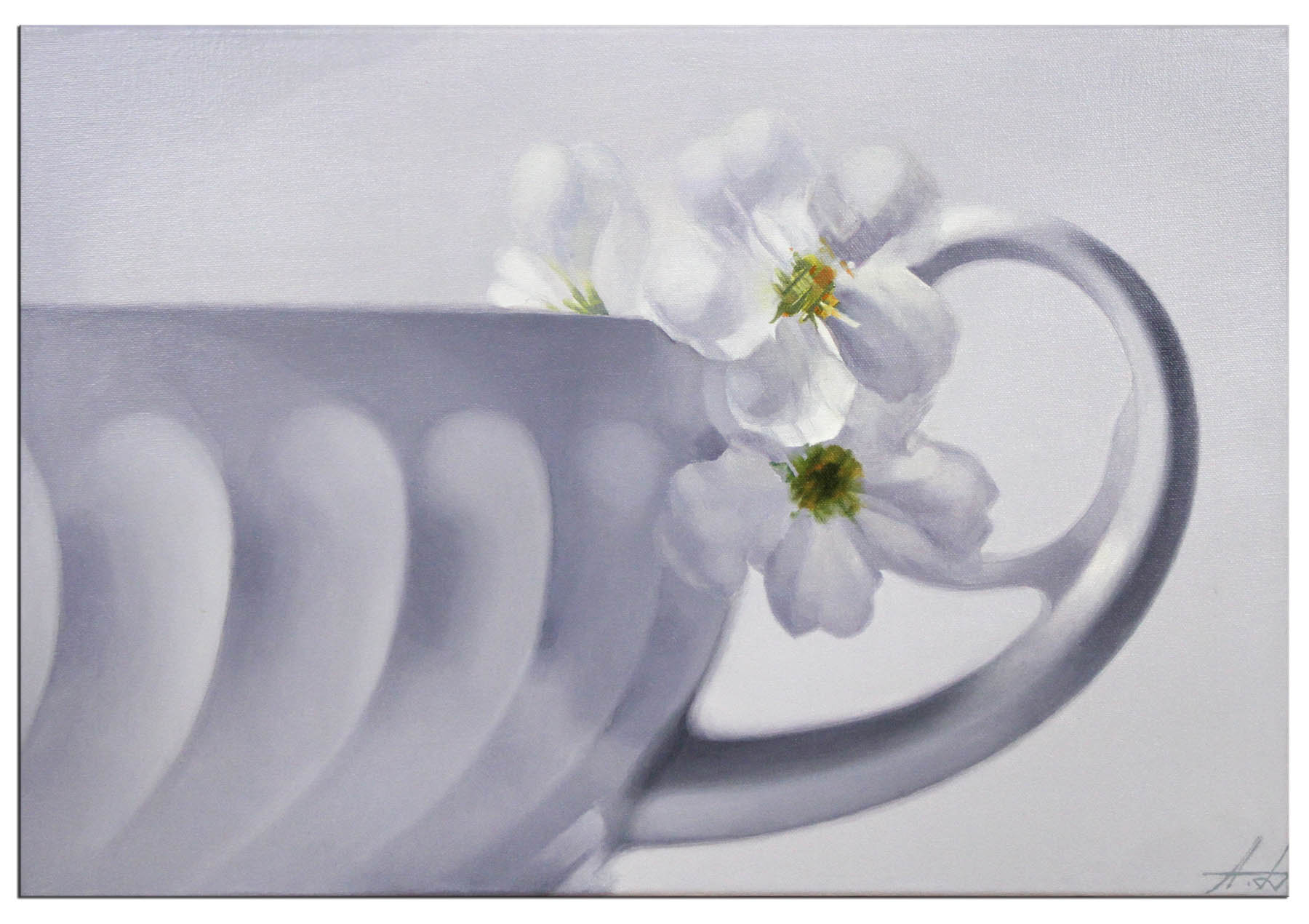 Ölgemälde, Andy Larrett: "Eine Teetasse mit Apfelblumen"