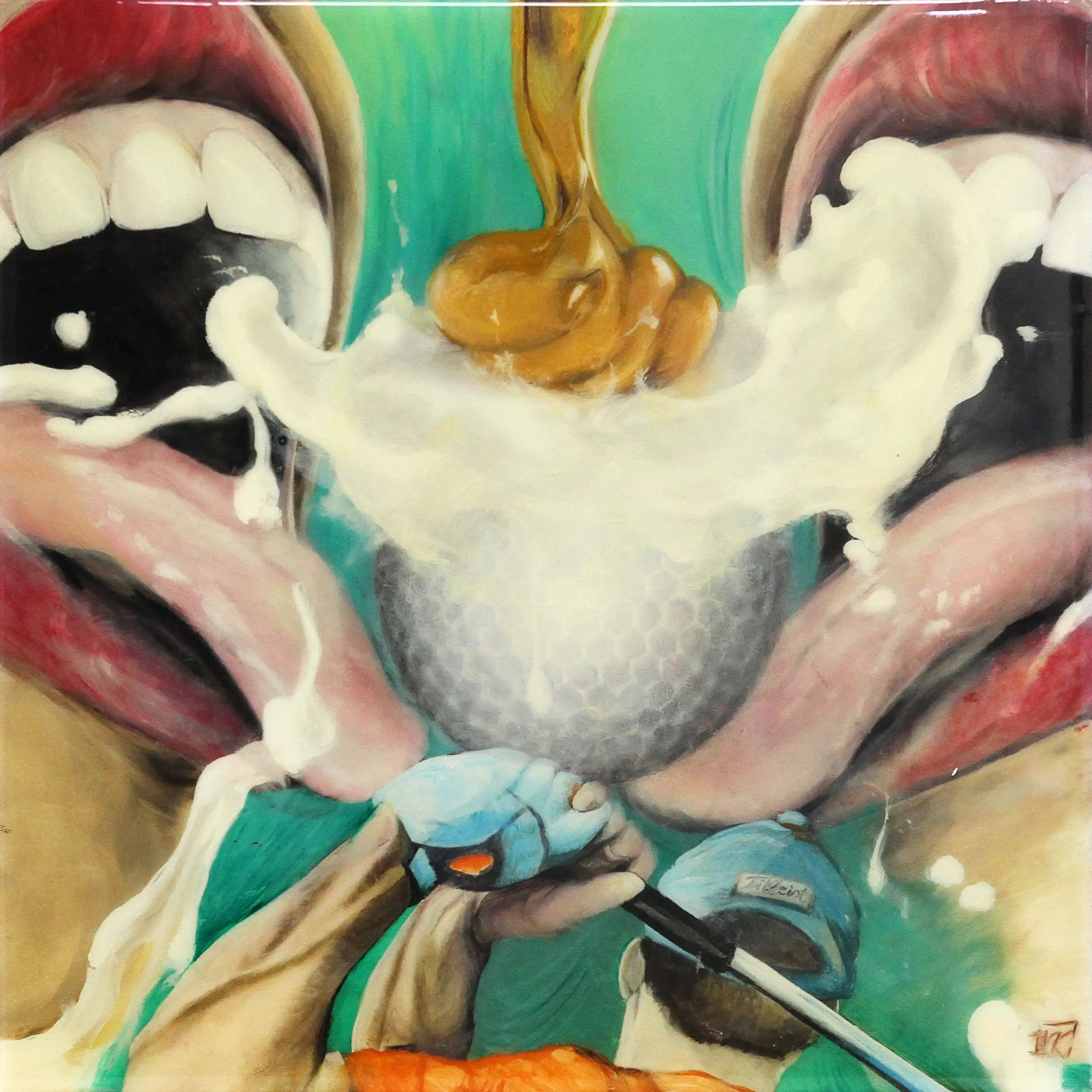 D. Block: "Ob Hook oder Slice, schmiere mir Honig um den Mund", Original/Unikat, expressive Ölmalerei
