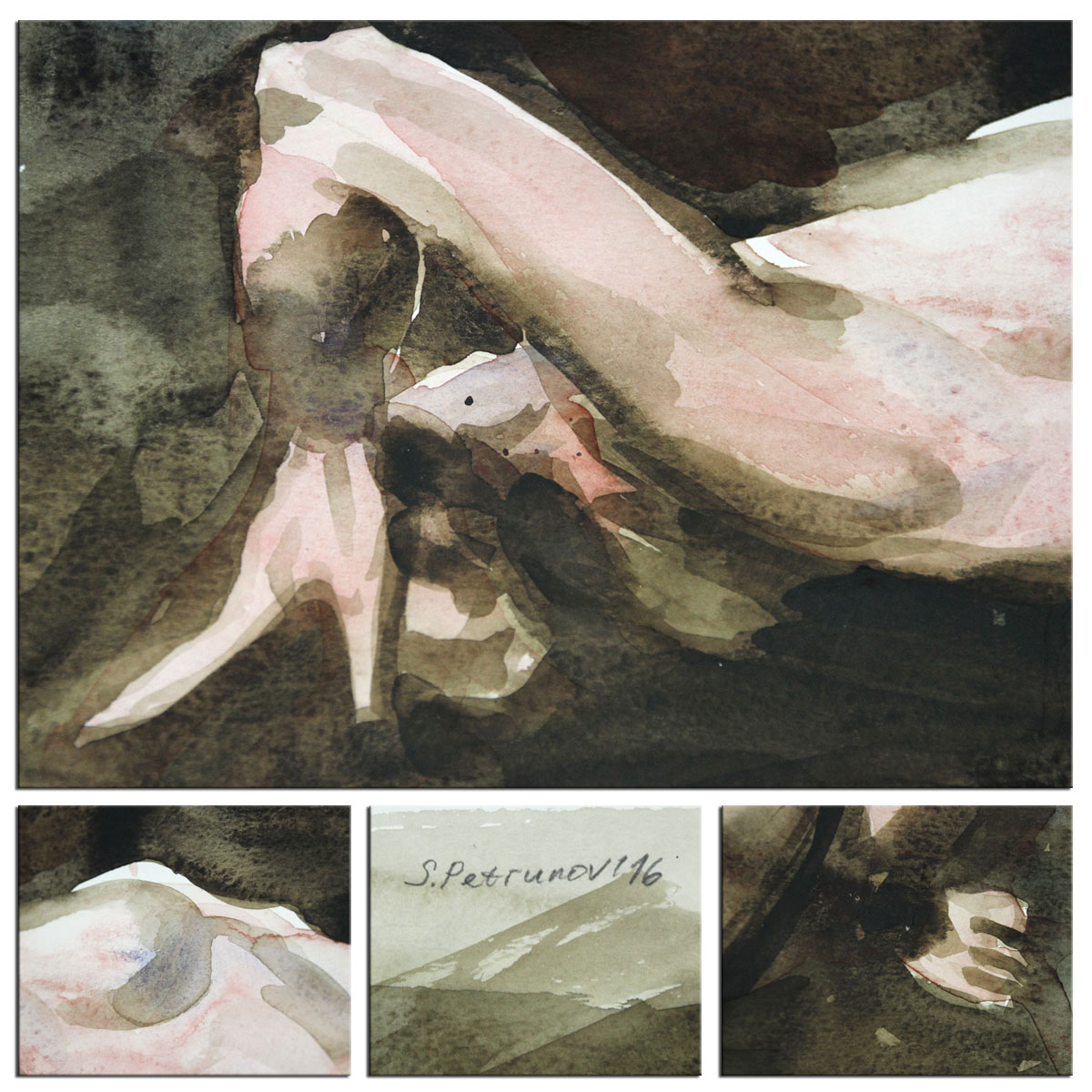 Aquarellmalerei, Stefan Petrunov: "Lying Nude" (A)