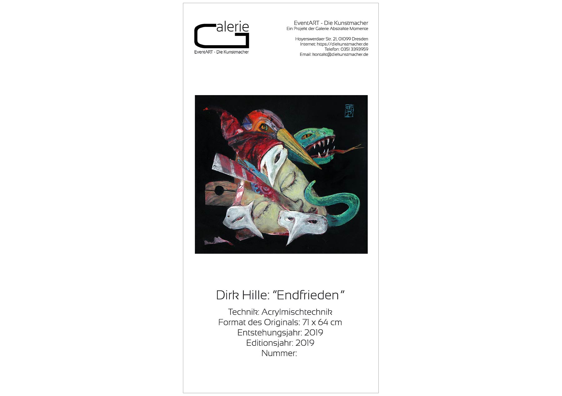 Sonderedition, Monatsgemälde als Kunstdruck v. Dirk Hille: "Endfrieden"