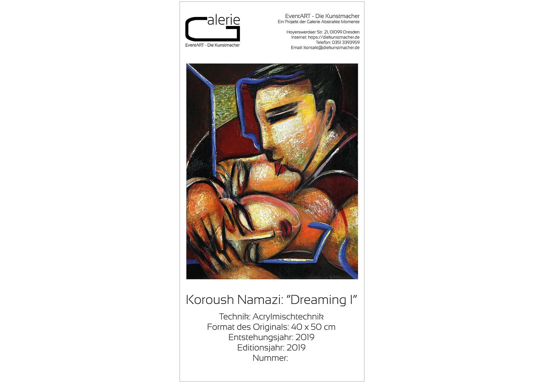 Sonderedition, Monatsgemälde als Kunstdruck v. Koroush Namazi: "Dreaming I"