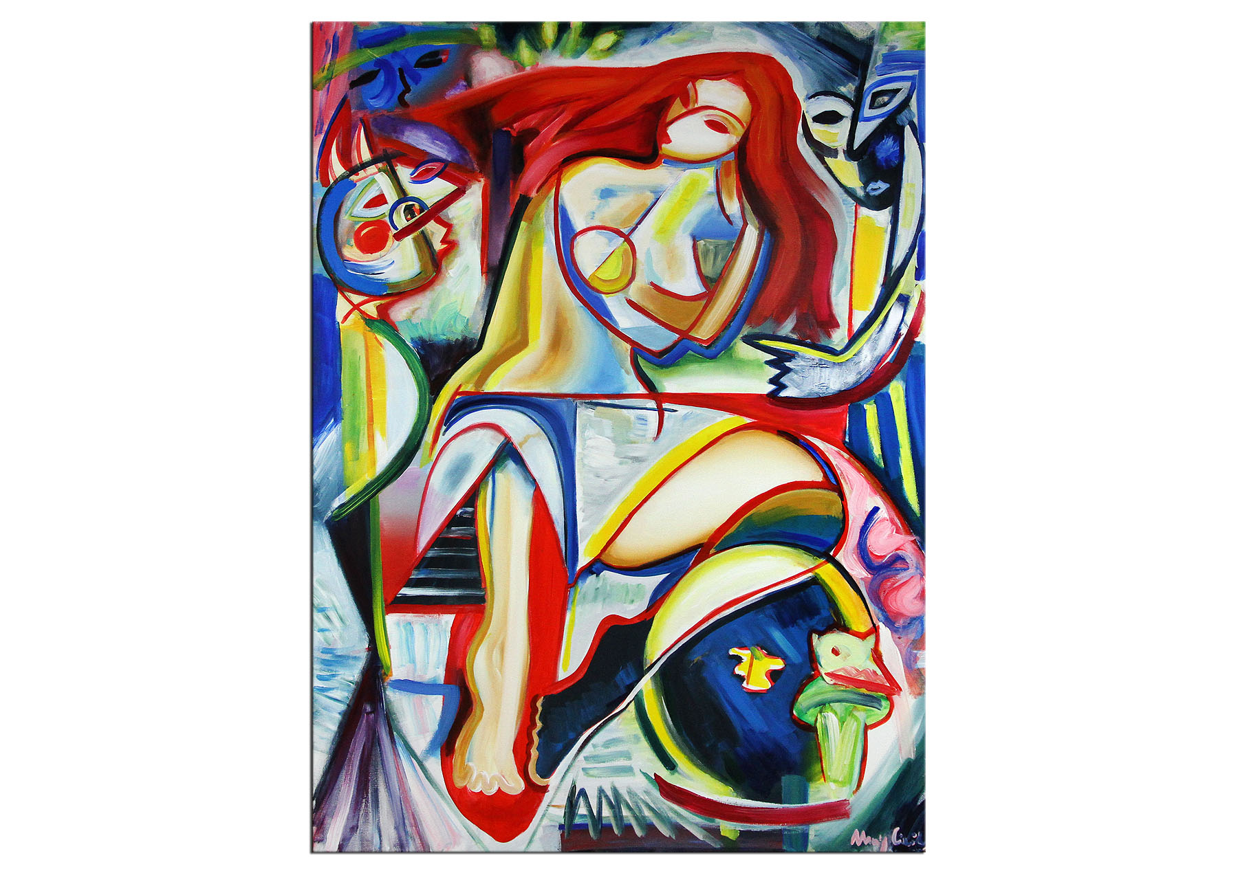 Expressionistische Acrylmalerei , Maciej Cieśla: "Mädchen erwacht aus einem Albtraum" (A)