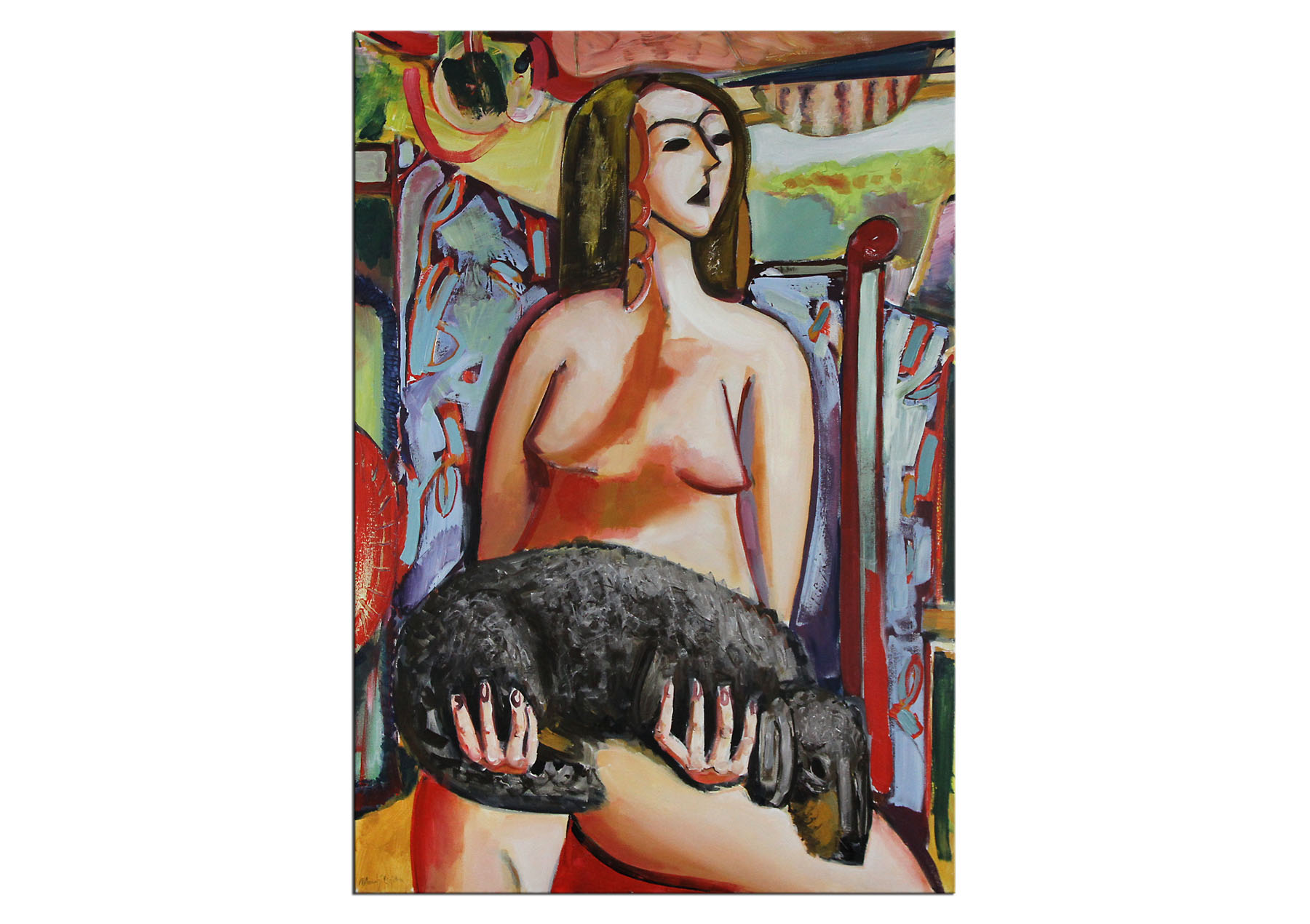 Expressionistische Acrylmalerei , Maciej Cieśla: "Frau und Dackel"