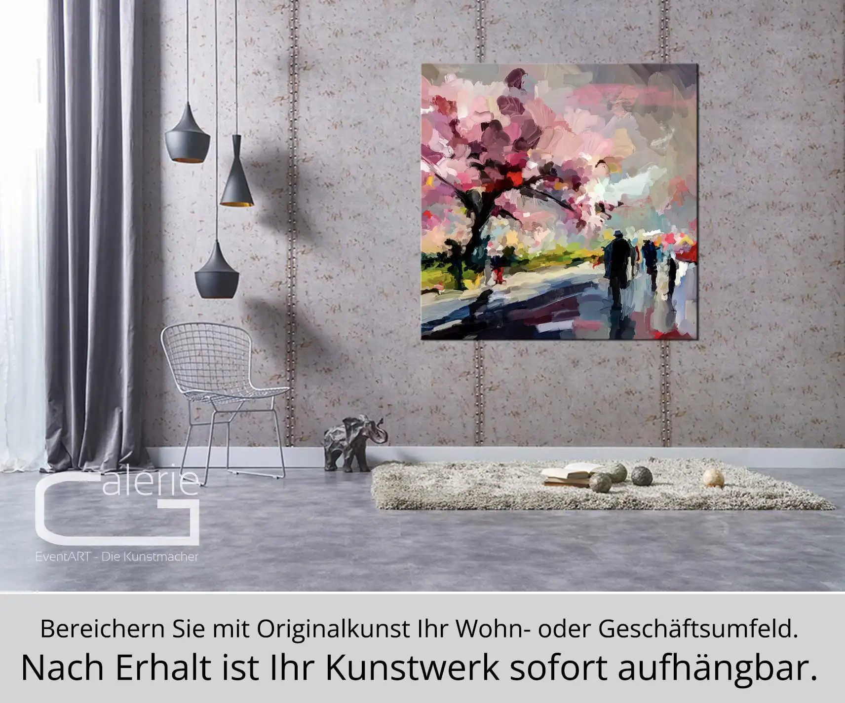 Moderne Pop Art: "Spaziergang im Kirschblütenpark", H. Mühlbauer-Gardemin, Original/serielles Unikat