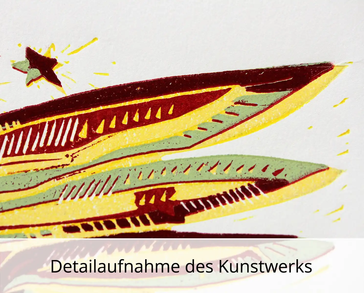 F.O. Haake: "Der erste Adam benennt das Einhorn (span. Variante, Nr. 1/2)", originale Grafik/serielles Unikat, mehrfarbiger Linoldruck