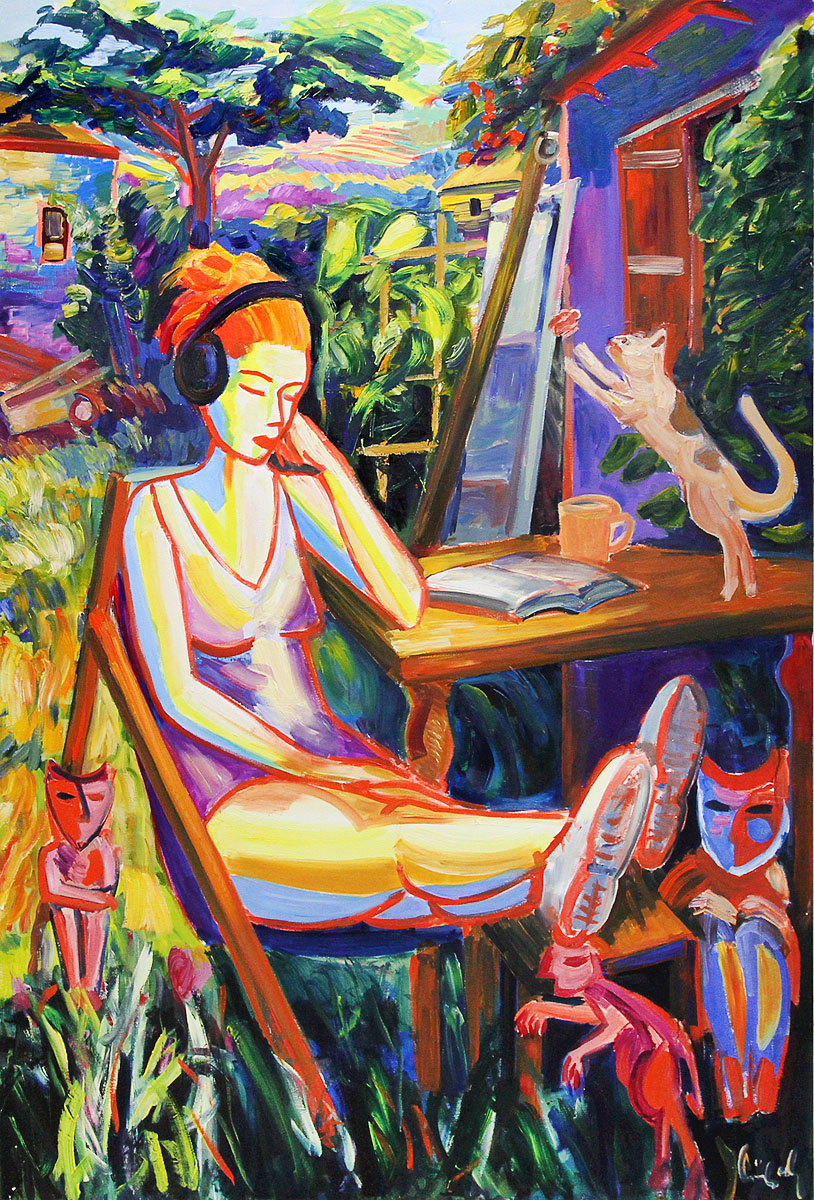 M. Cieśla: "Mädchen im Garten", Original/Unikat, Expressionistisches Ölgemälde (A)