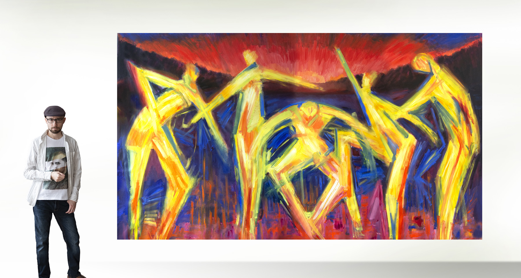 M. Cieśla: "Archetyp, Tanz für die aufgehende Sonne", Original/Unikat, expressionistisches Ölgemälde