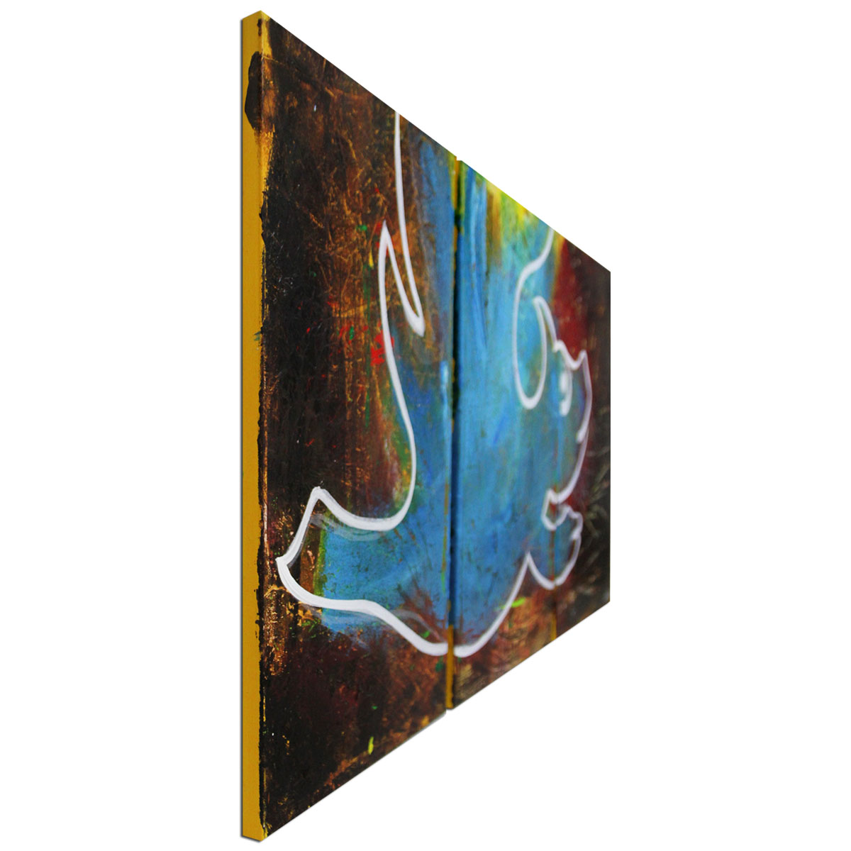 A. Rojo : "Flying Porky blue Pig", abstraktes Acrylgemälde, Original/Unikat