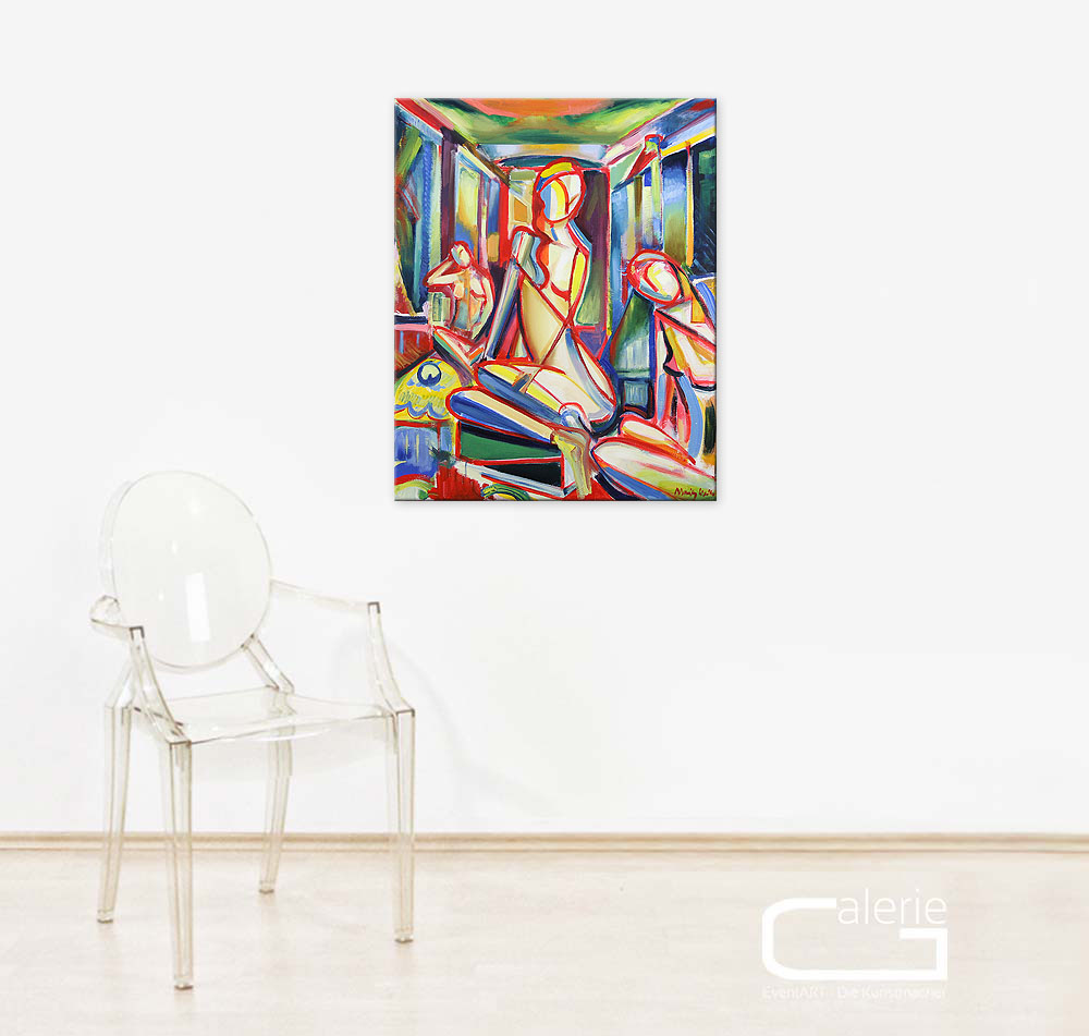 Expressionistische Ölmalerei, Maciej Cieśla: "Komposition mit 3 Frauen"