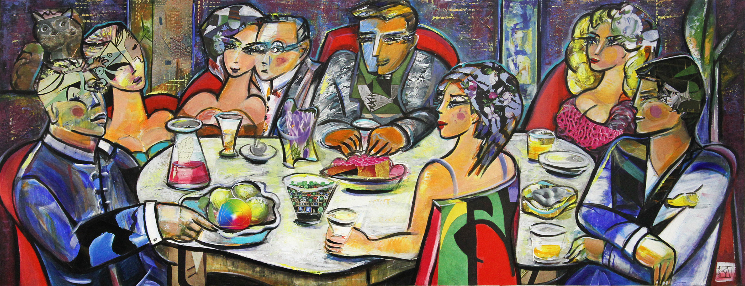 Unikat, modernes Gemälde, K. Namazi: Dinner with Friends VII, Original
