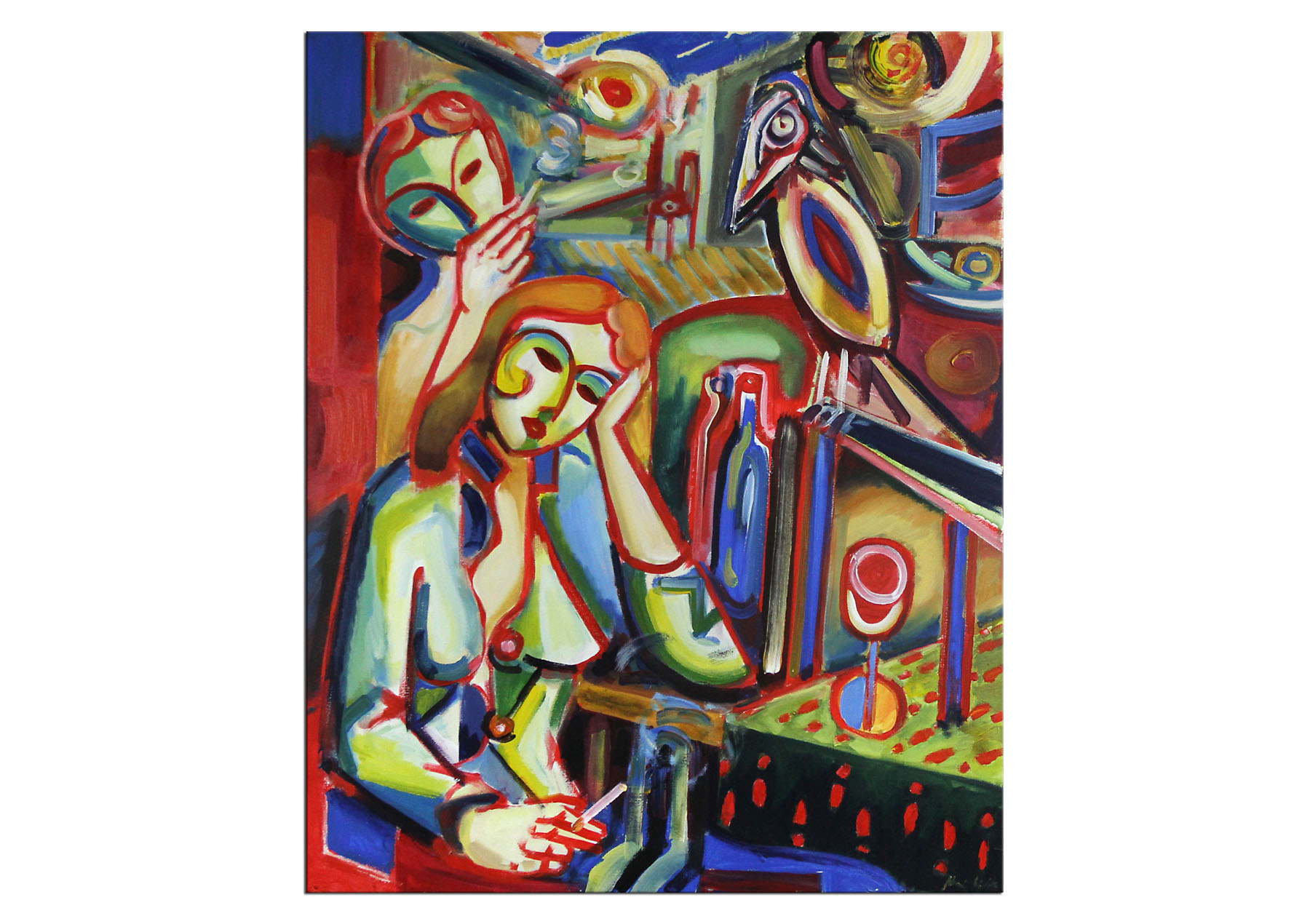 Expressionistische Ölmalerei, Maciej Cieśla: "Langweiliger Abend, zwei Mädchen"