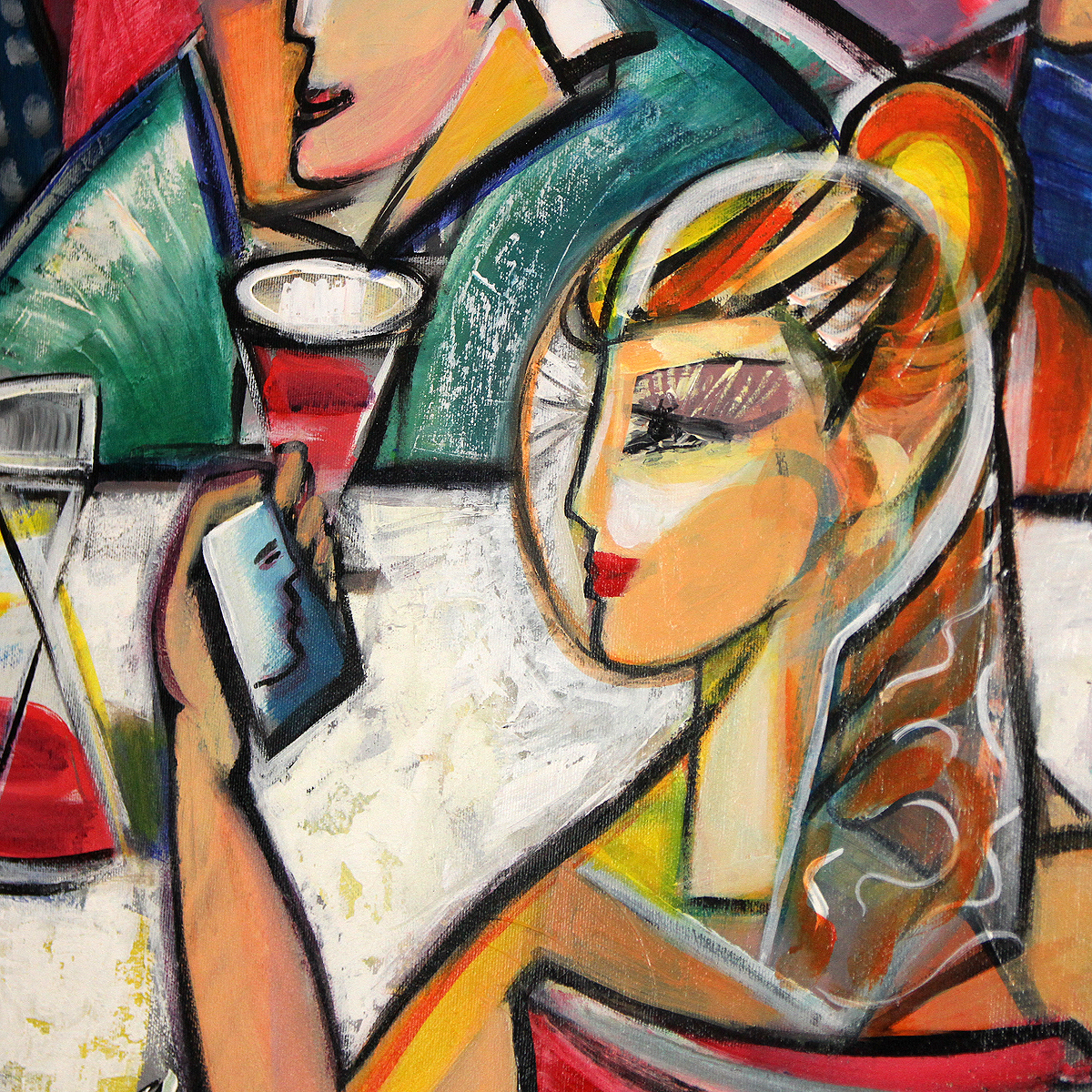 Modernes Gemälde von K. Namazi: "Drink with Friends II", Originalgemälde (Unikat)  (A)