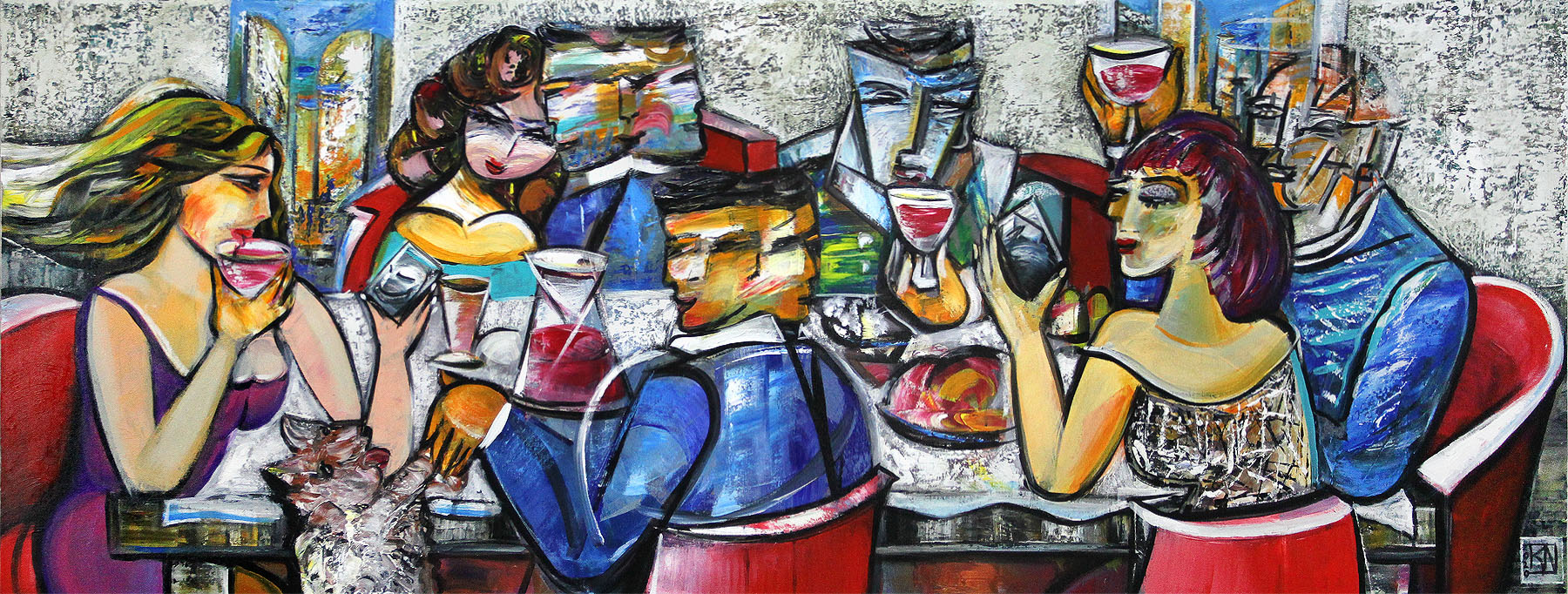 K. Namazi: "Drinking with Friends I", originales Acrylgemälde (Unikat) (A)