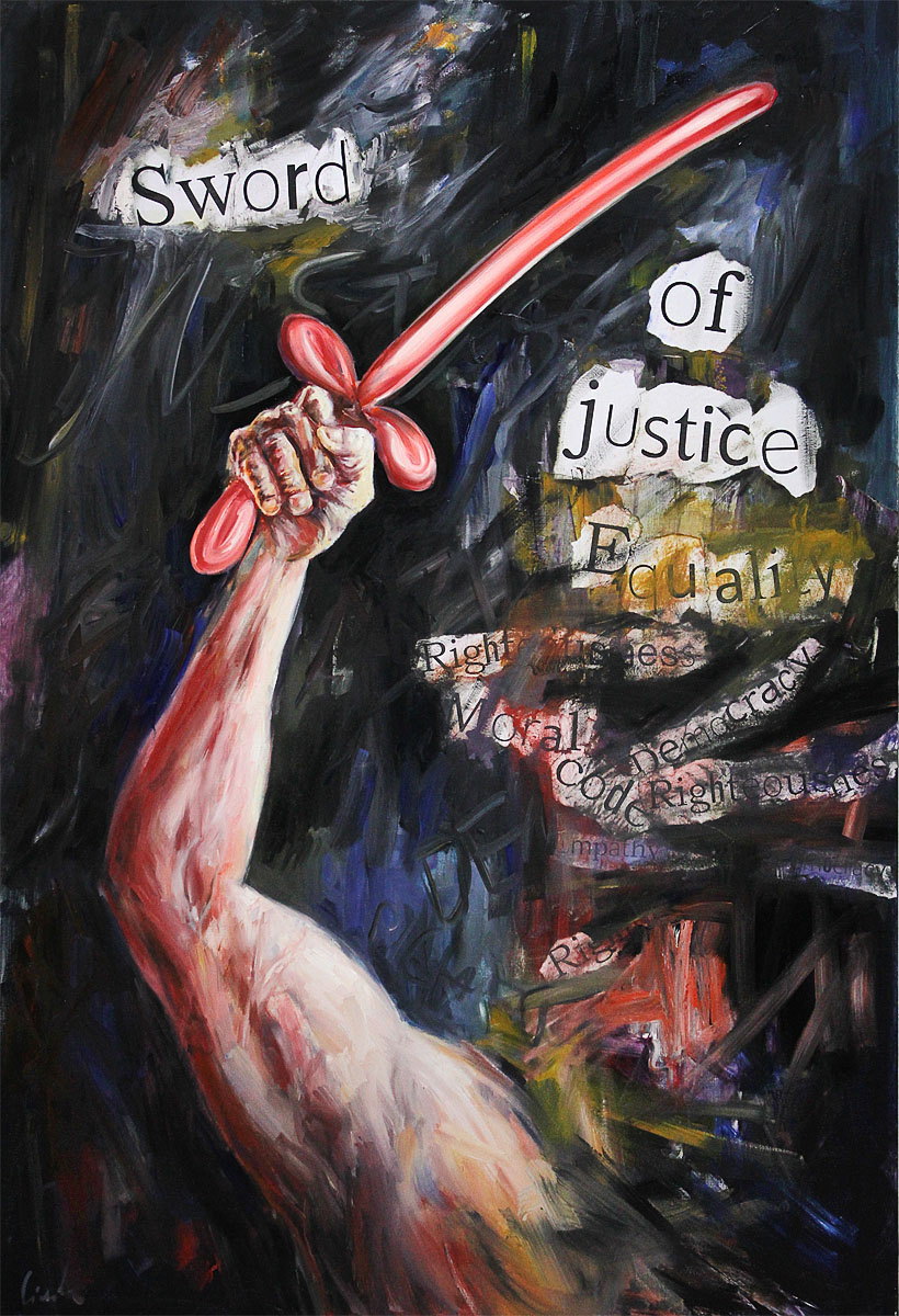 M. Cieśla: "Schwert der Gerechtigkeit", Original/Unikat, Expressionistisches Ölgemälde (A)
