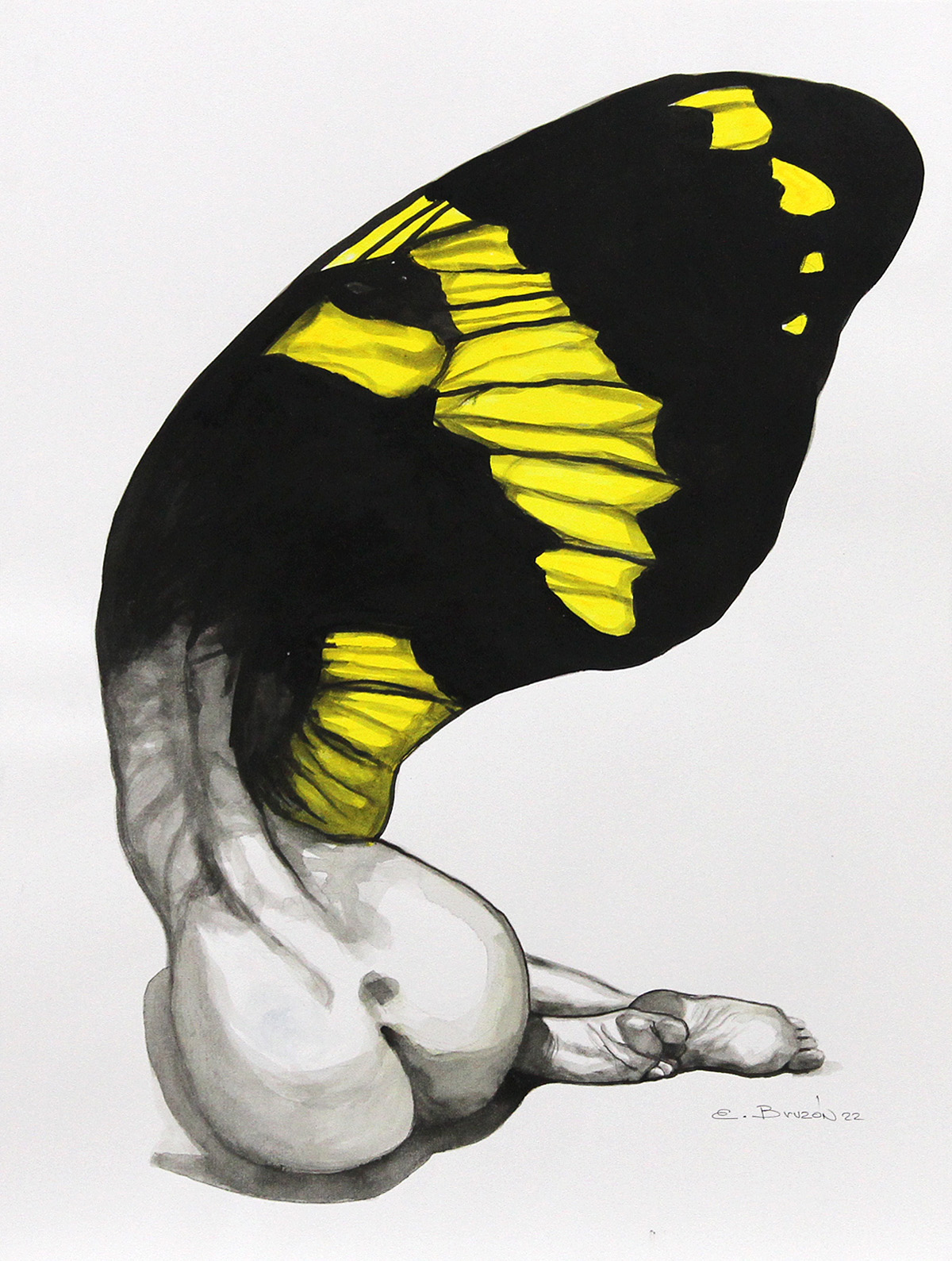 Originales Acrylbild: Der Schmetterling, E. Bruzon, Acrylmalerei auf Karton (Unikat)