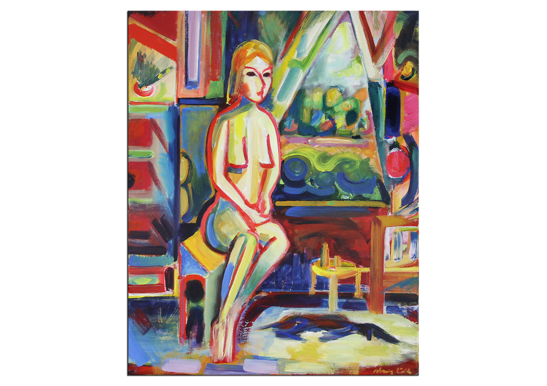 Expressionistische Ölmalerei, Maciej Cieśla: "Mädchen am Fenster"