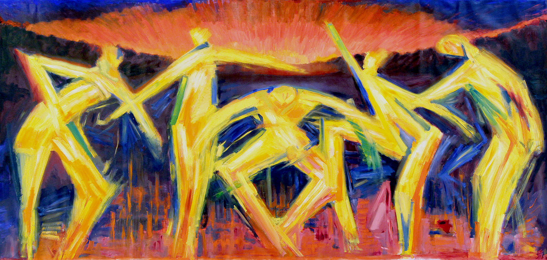 M. Cieśla: "Archetyp, Tanz für die aufgehende Sonne", Original/Unikat, expressionistisches Ölgemälde