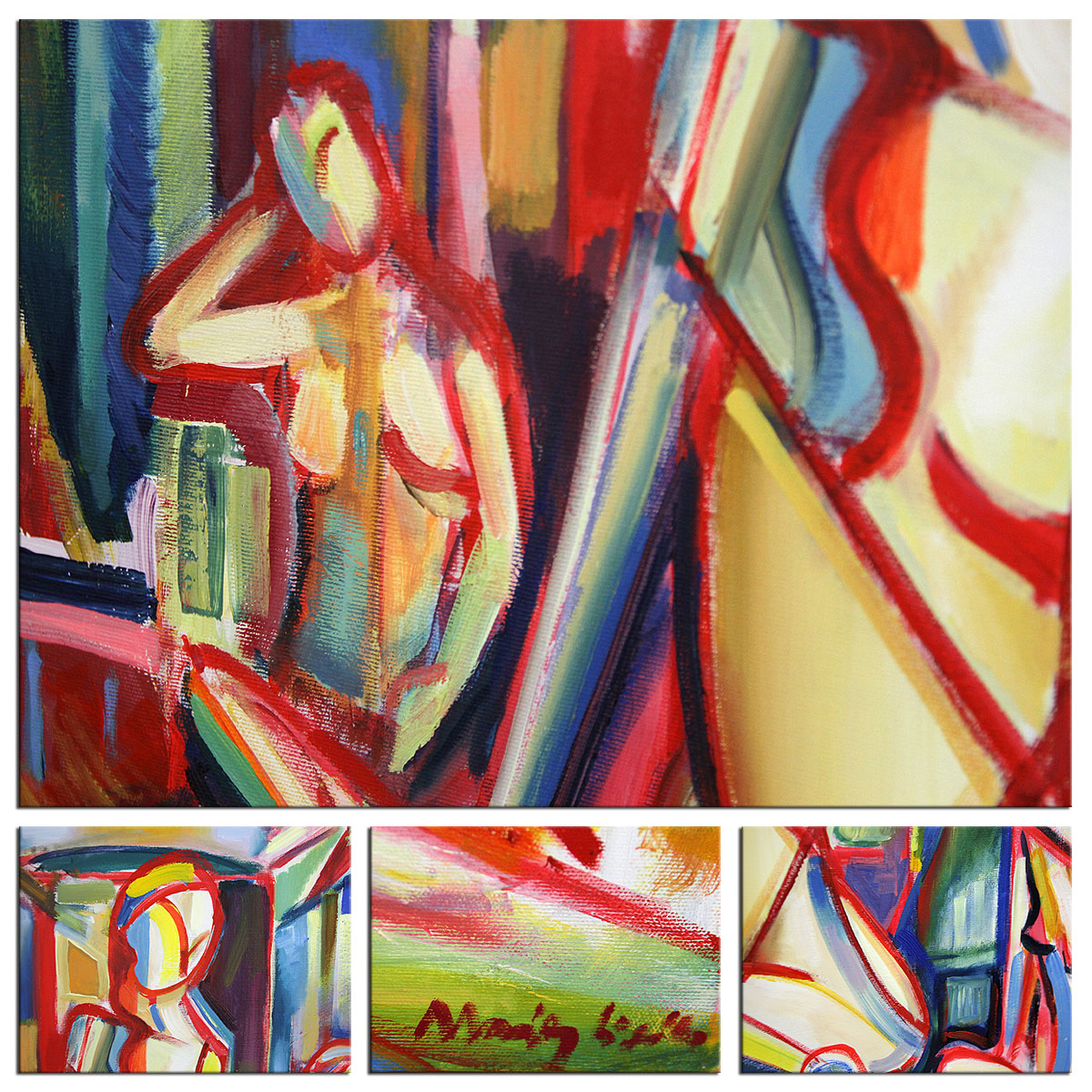 Expressionistische Ölmalerei, Maciej Cieśla: "Komposition mit 3 Frauen"