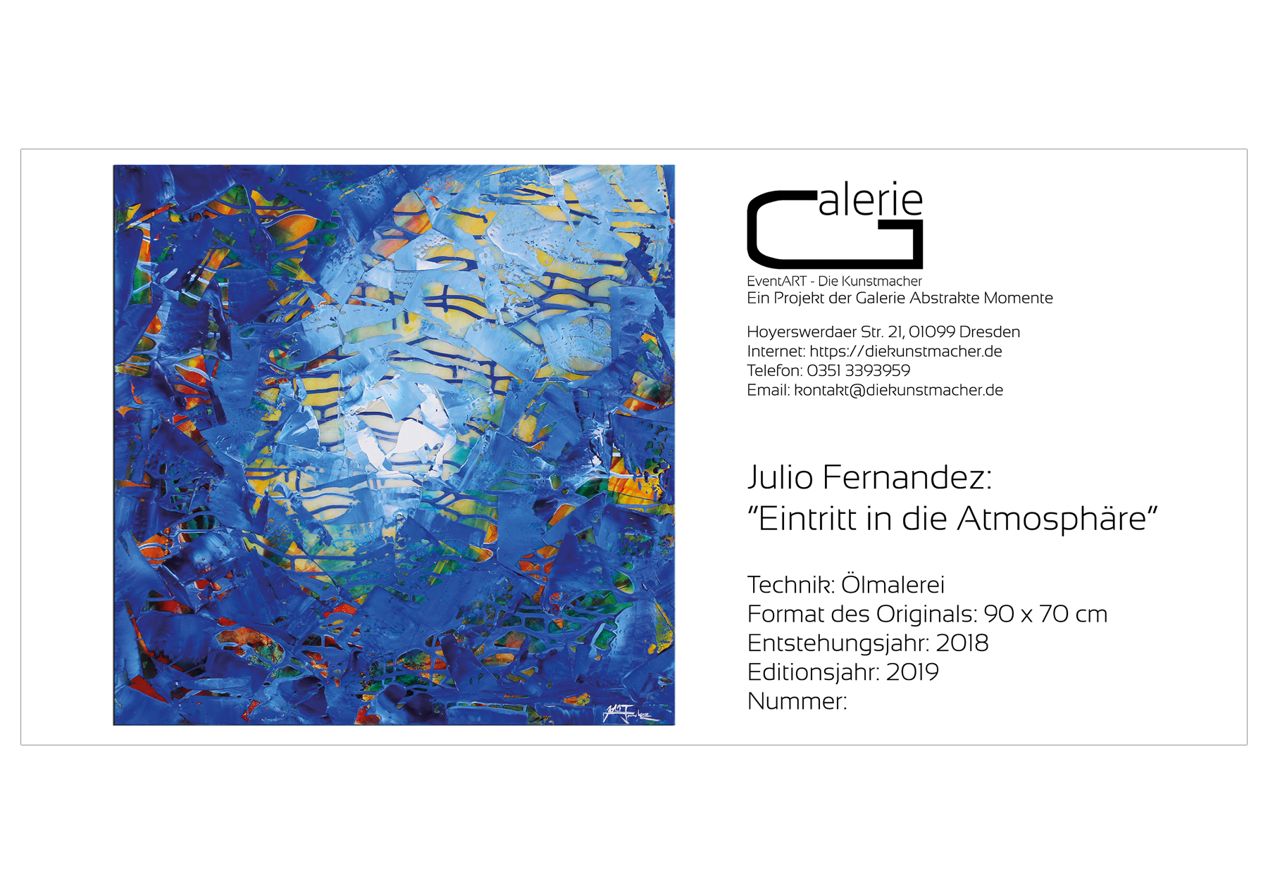 J. Fernandez: "Eintritt in die Atmosphäre", Sonderedition, Monatsgemälde als Kunstdruck