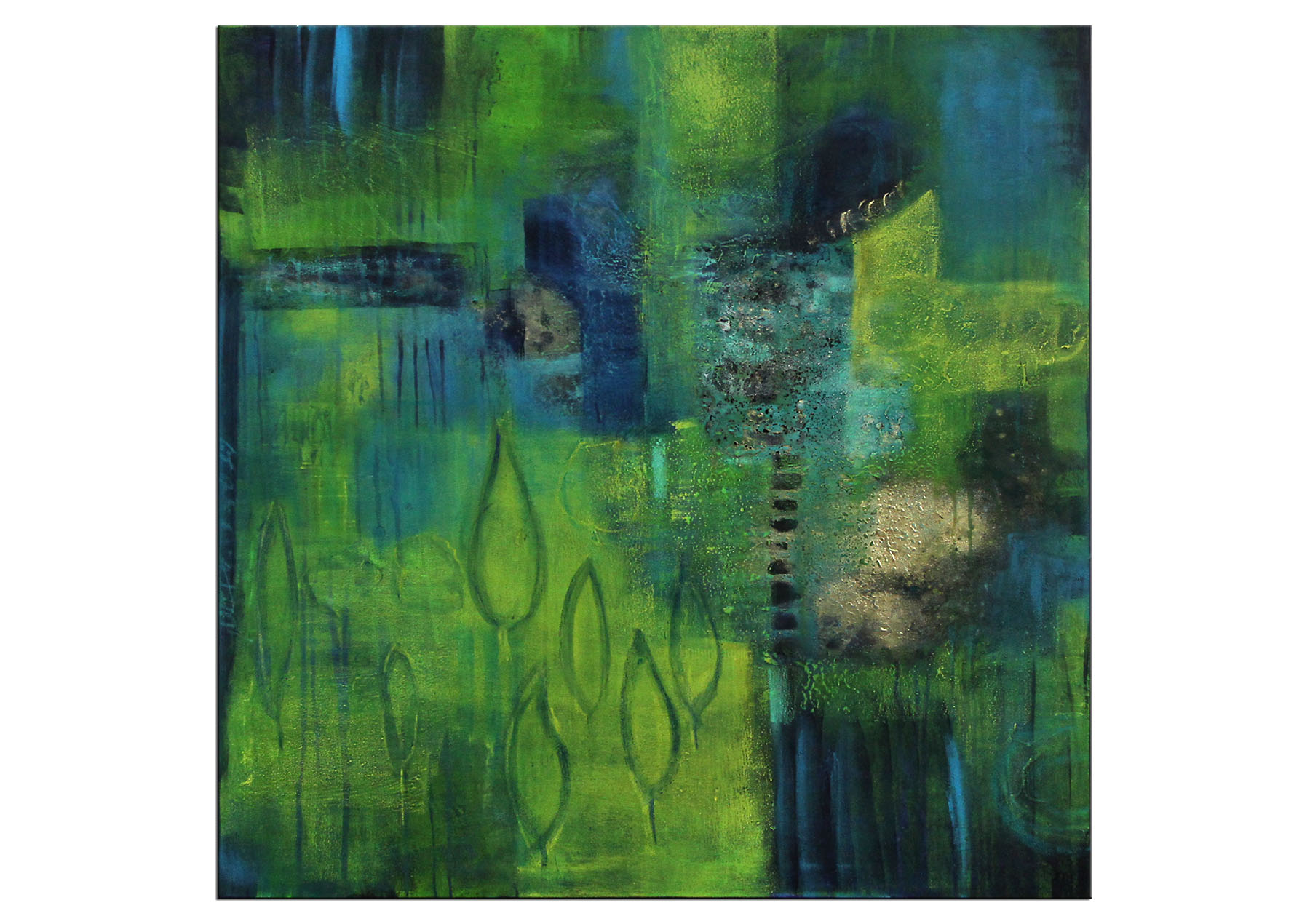 Abstrakte Acrylmalerei, M.Rick: "Green Impressions with Trees"
