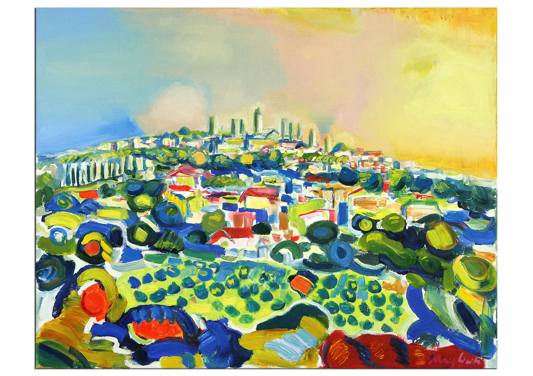 Expressionistische Acrylmalerei , Maciej Cieśla: "Landschaft von der Toskana inspiriert, San Gimigna