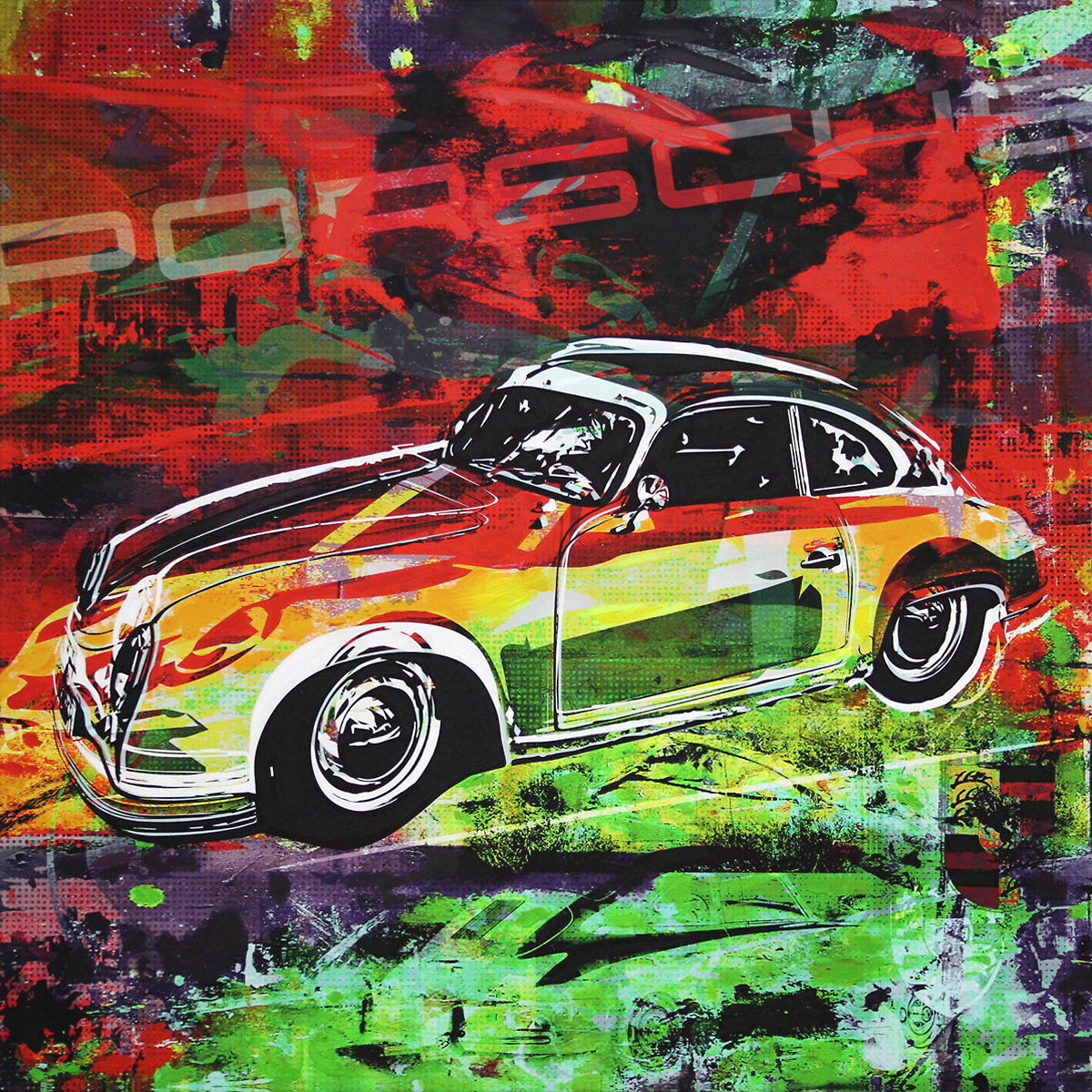 H. Mühlbauer-Gardemin: "Porsche, Oldtimer", Moderne Pop Art, Original/serielles Unikat (A)