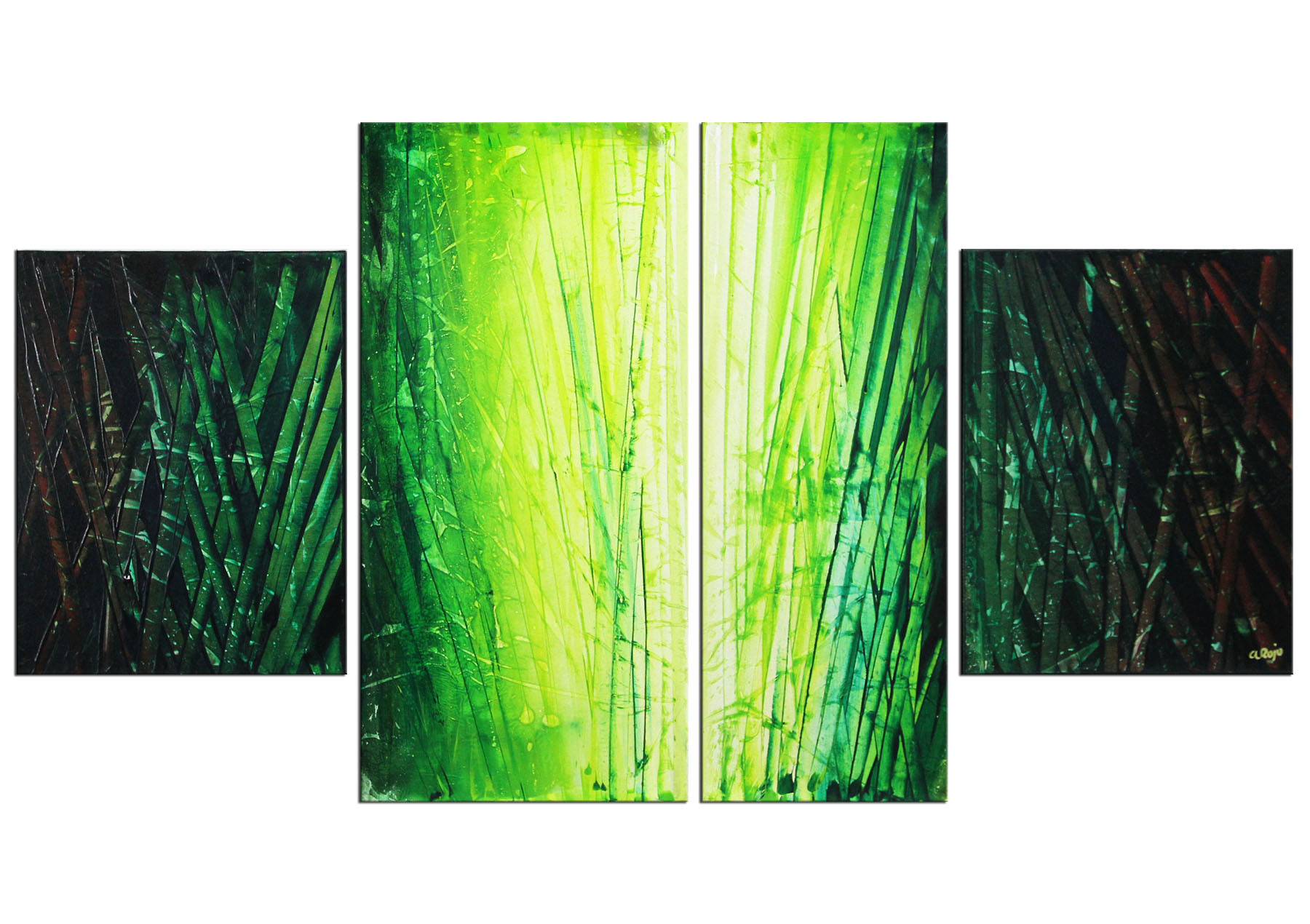 A. Rojo : "Bambus", Mehrteiliges Gemälde, Original/Unikat