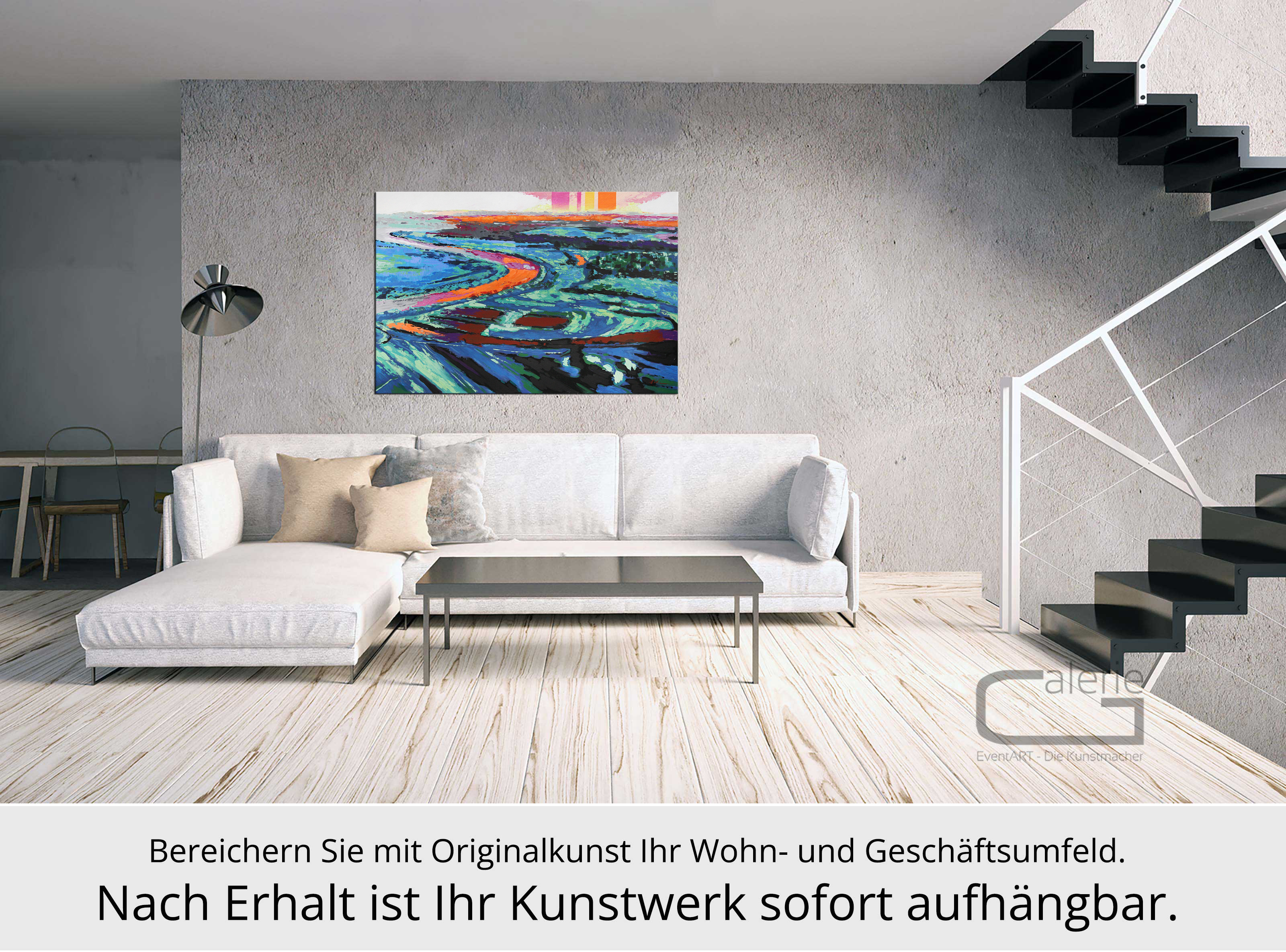 Zeitgenössische Malerei von Uwe Fehrmann: "Elblauf", Originalgemälde (Unikat)  (A)