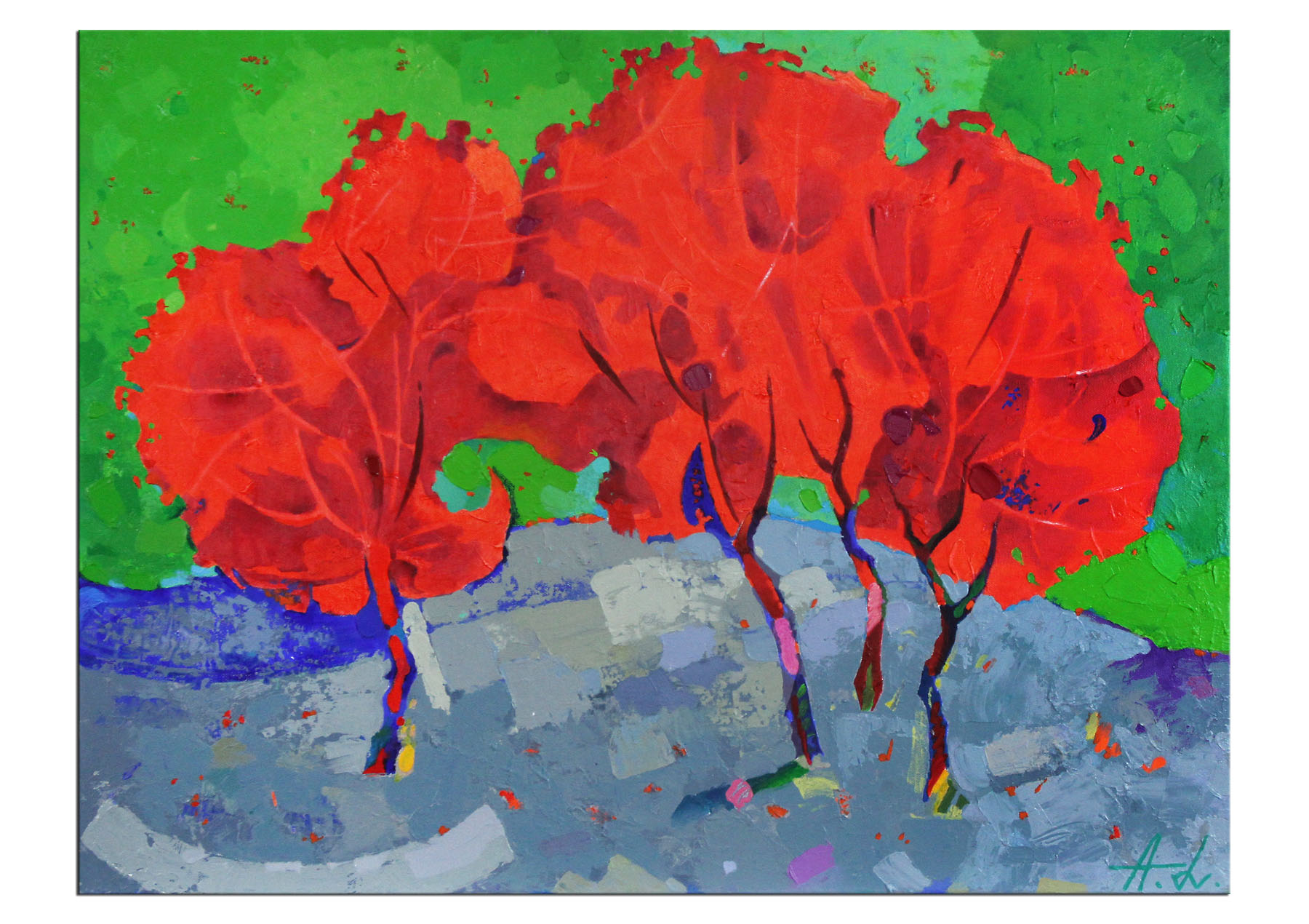 Acrylmalerei Bilder von Andy Larrett: "Rote Bäume", Originalgemälde (Unikat)  (A)