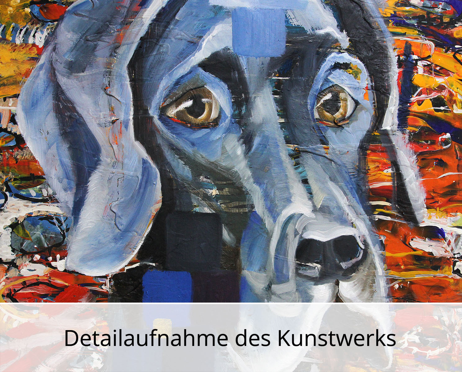 Expressive Ölmalerei: Blaue Dogge mit Lilie, Original/Unikat, D. Block