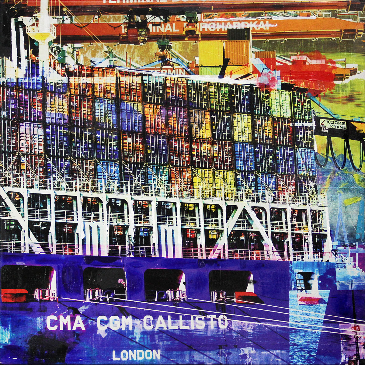 H. Mühlbauer-Gardemin: "Containerschiff", Moderne Pop Art, Original/serielles Unikat (A)