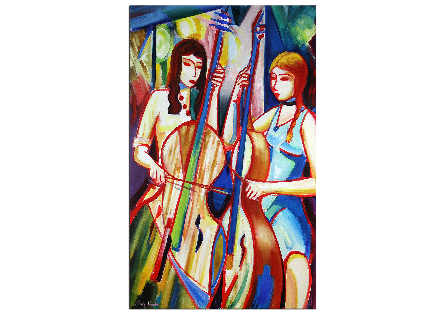 Acrylmalerei , Maciej Cieśla: "Komposition mit einem Mädchen und Cello V", Originalgemälde (Unikat)