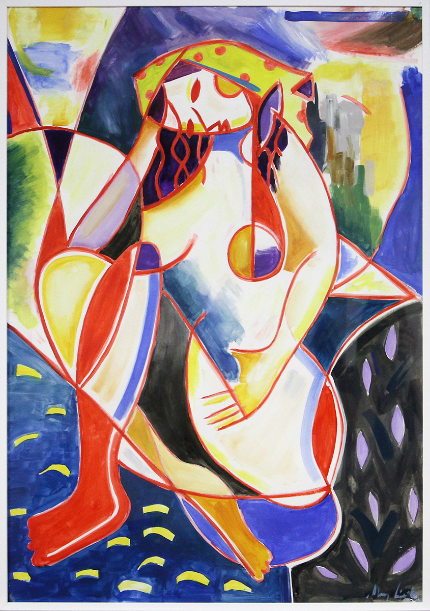 M. Cieśla: "Mädchen mit einem Kopftuch II", Original, Zeitgenössische Aquarellmalerei (Unikat)