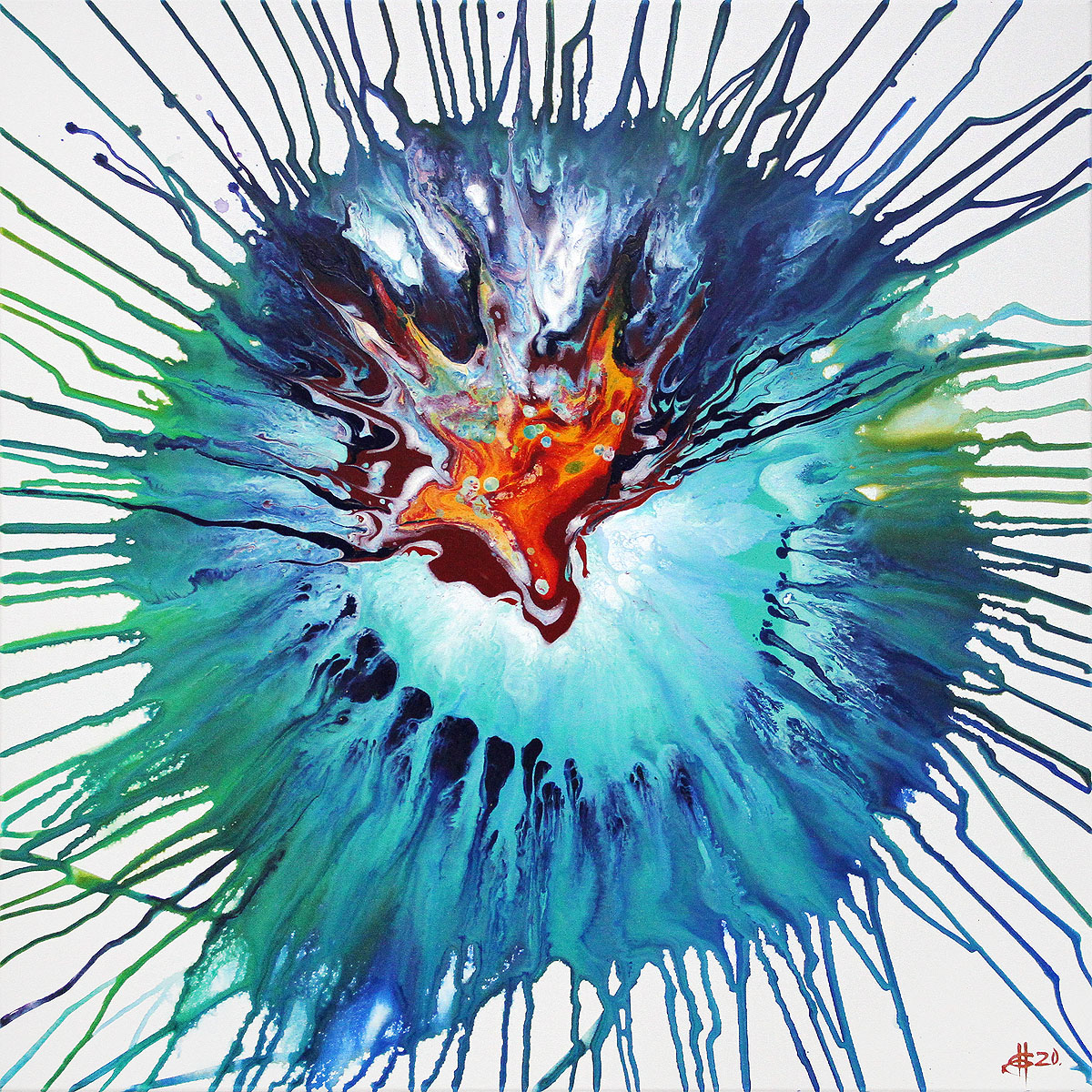G. HUNG: "Surrealer Vogel", abstrakte Originalkunst (Unikat)