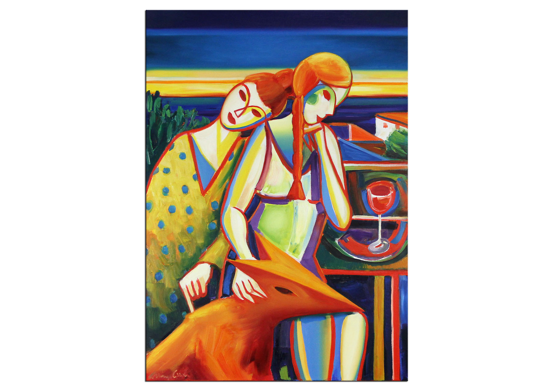 Expressionistische Ölmalerei, Maciej Cieśla: "Komposition mit einem Mädchen und einem Hund" (A)