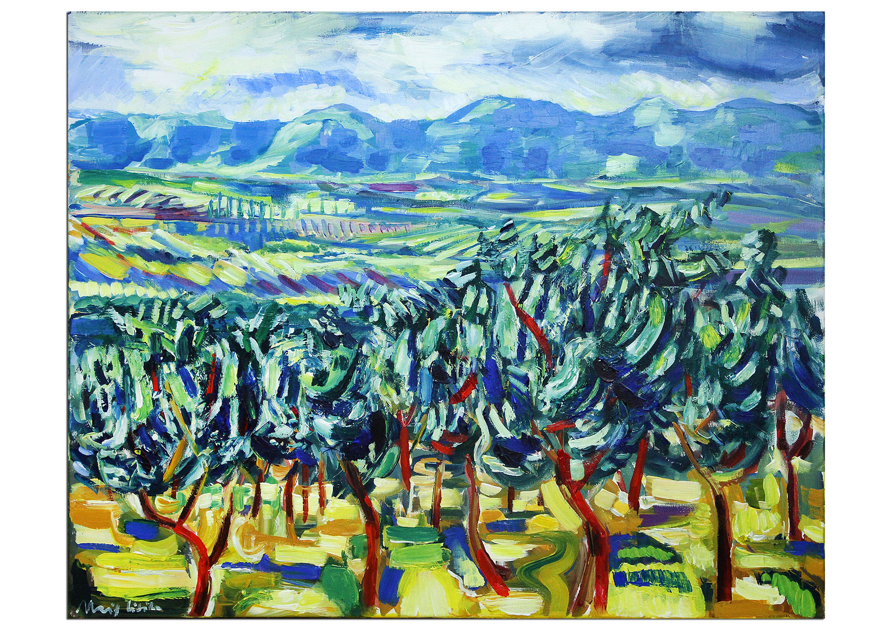 Expressionistische Acrylmalerei , Maciej Cieśla: "Landschaft von der Toskana inspiriert" (A)