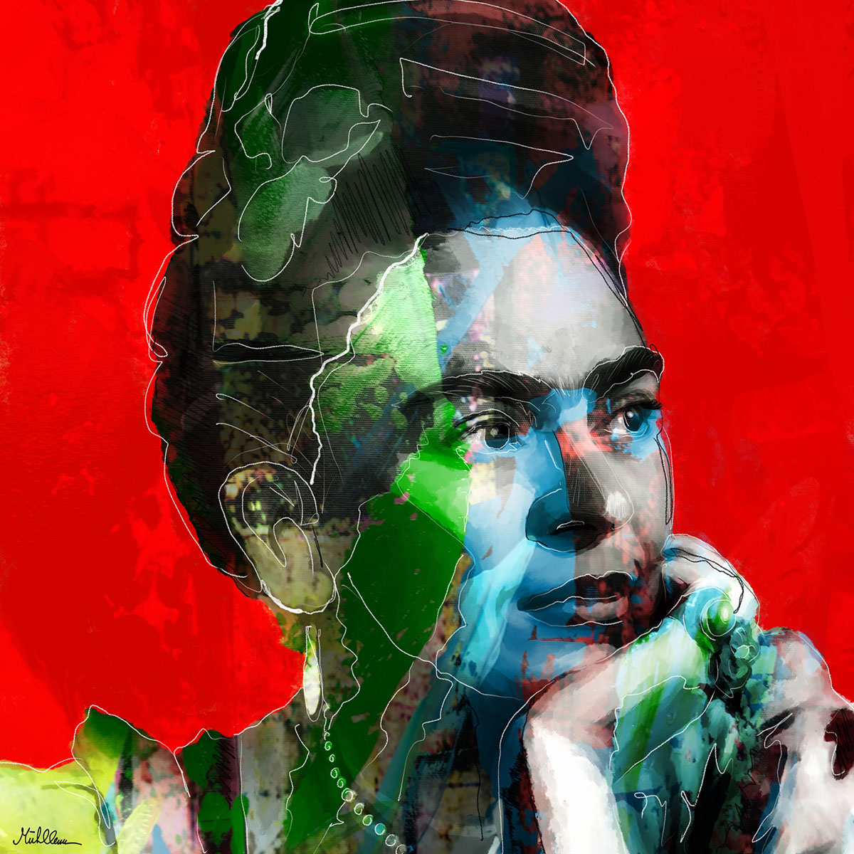 H. Mühlbauer-Gardemin: "Red Frida", Moderne Pop Art (Original) serielles Unikat (A)