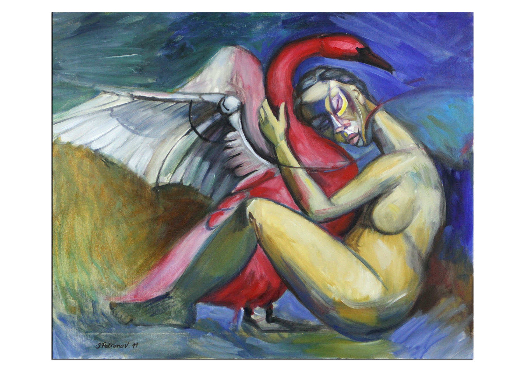 Zeitgenössisches Ölgemälde von Stefan Petrunov: "Leda and the Swan", Originalgemälde (Unikat)  (A)
