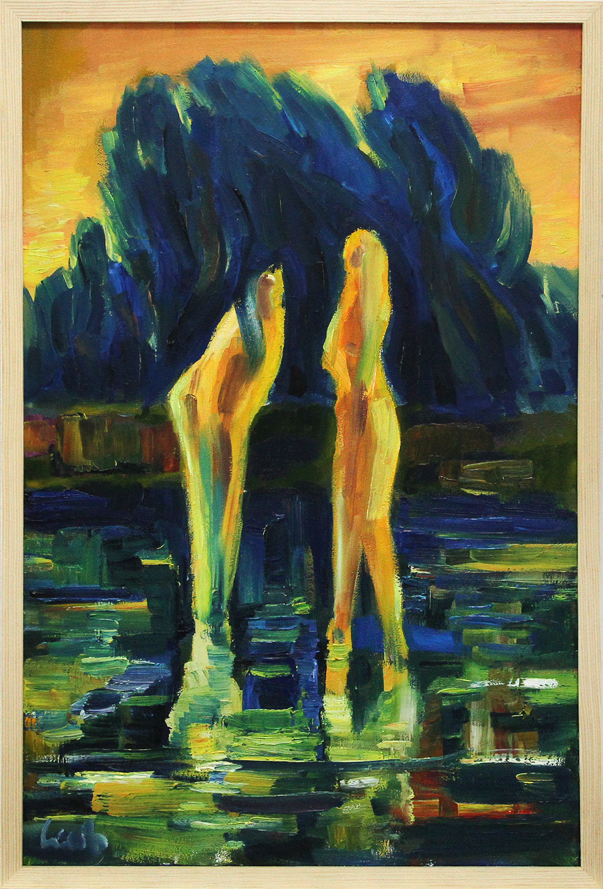 M. Cieśla: "Frauen im See", Original/Unikat, Expressionistisches Ölgemälde