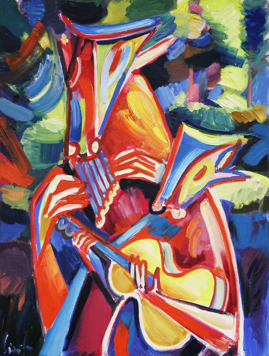 M. Cieśla: "Musiker", Original/Unikat, Expressionistisches Ölgemälde (A)