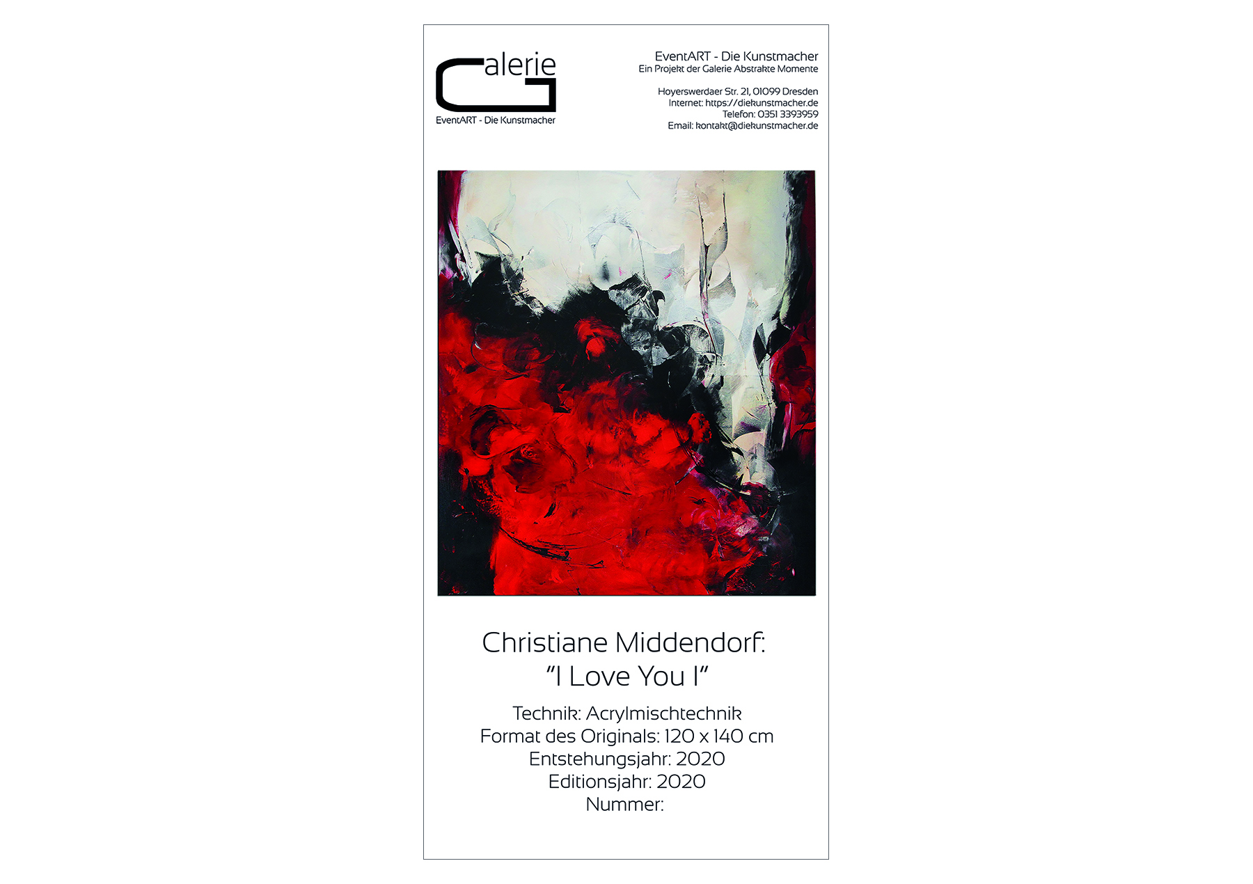 Christiane Middendorf: "I love You I", Sonderedition, Monatsgemälde als Kunstdruck