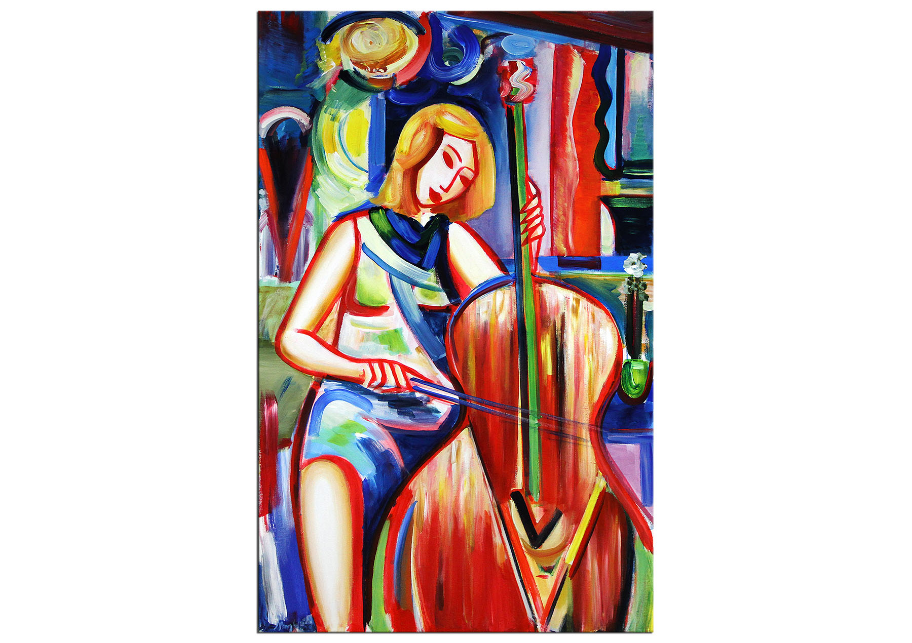 Acrylmalerei , Maciej Cieśla: "Komposition mit einem Mädchen und Cello IV", Originalgemälde (Unikat)
