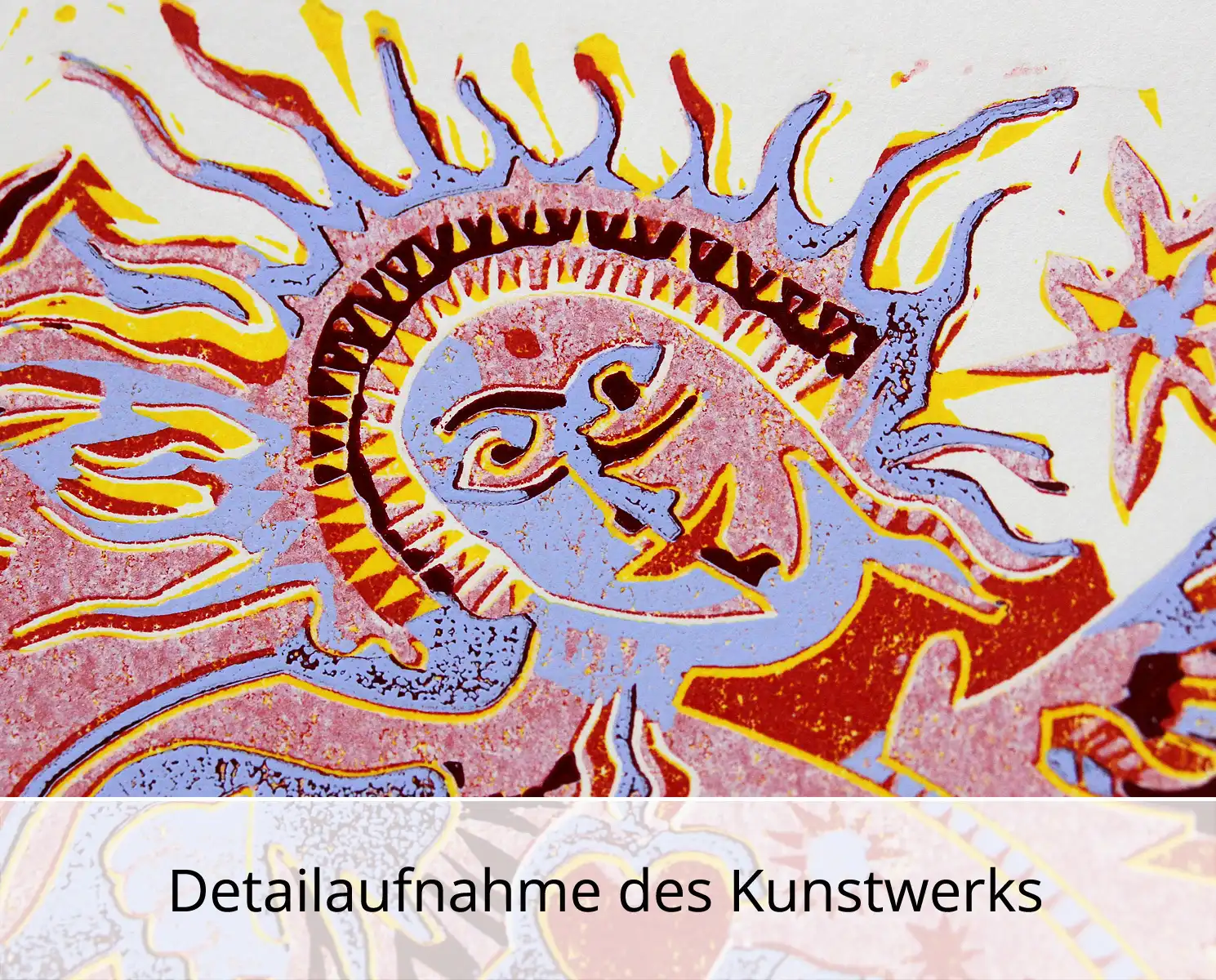 F.O. Haake: "Der erste Adam benennt das Einhorn", originale Grafik/serielles Unikat, mehrfarbiger Linoldruck