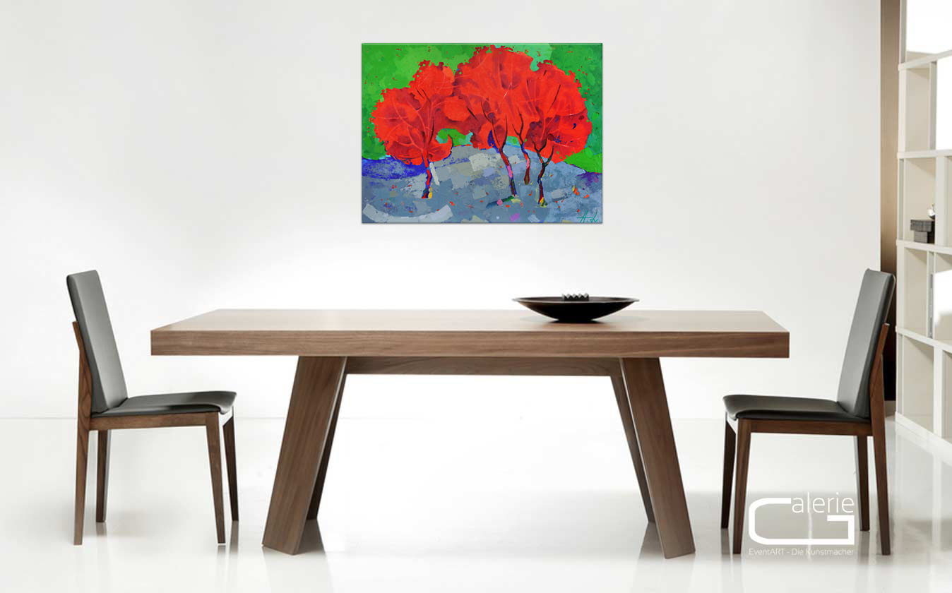 Acrylmalerei Bilder von Andy Larrett: "Rote Bäume", Originalgemälde (Unikat)  (A)