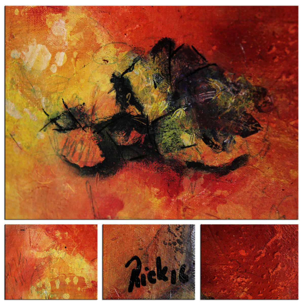 Acrylmalerei abstrakt, M.Rick: "Spuren auf Rot"