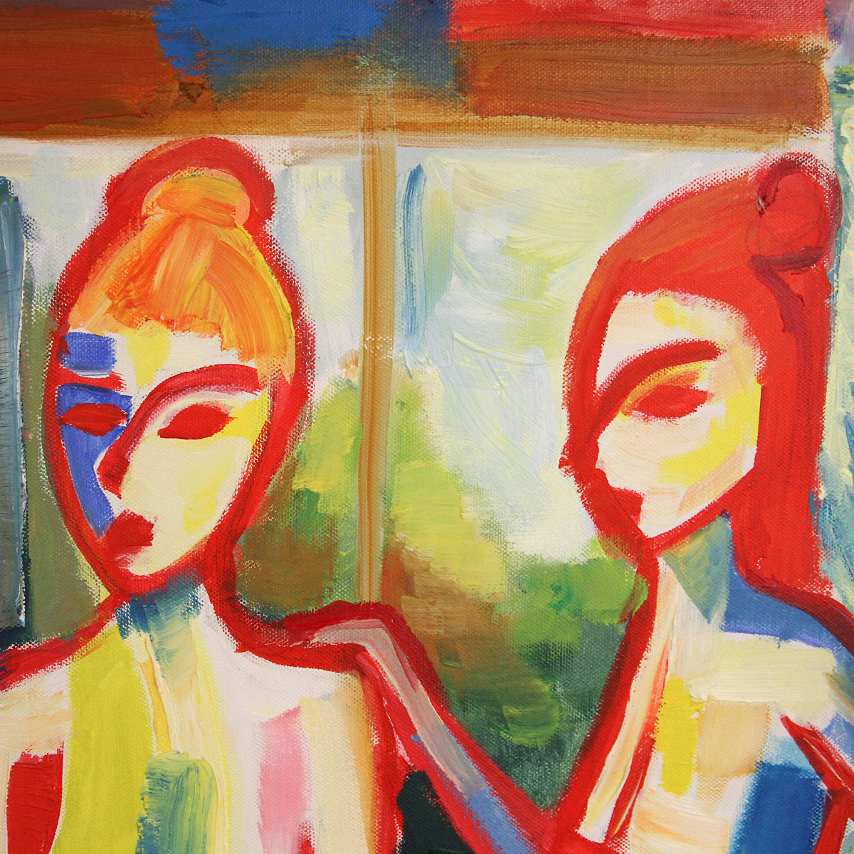 Expressionistisches Ölgemälde (Unikat), Maciej Cieśla: "Zwei Mädchen im Studio", Original (A)